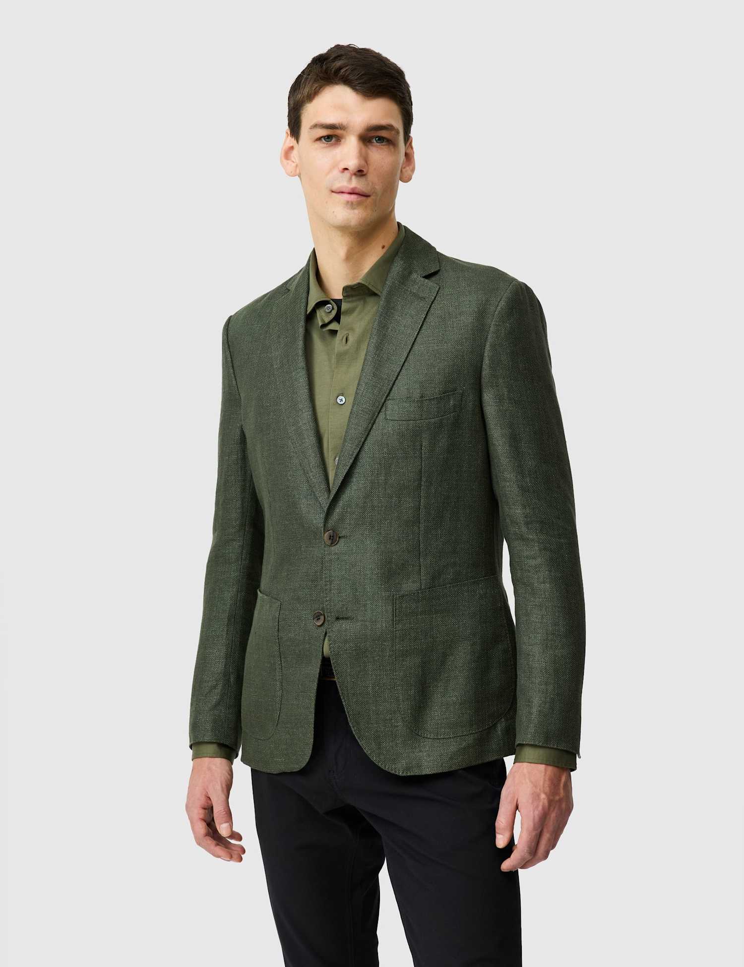 Rodd & Gunn Regular Fit Linen Rich Textured Blazer Dark Green
