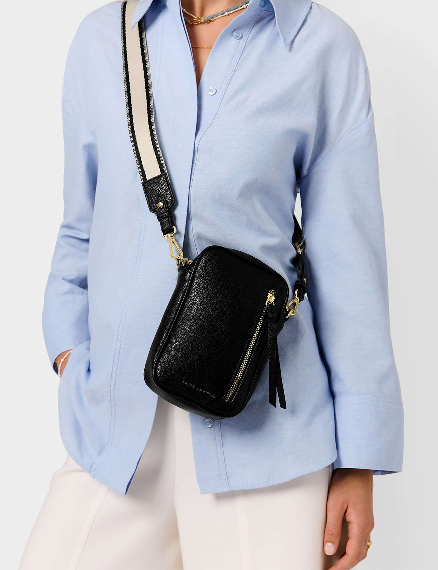 Katie Loxton Faux Leather Metallic Cross Body Bag Black