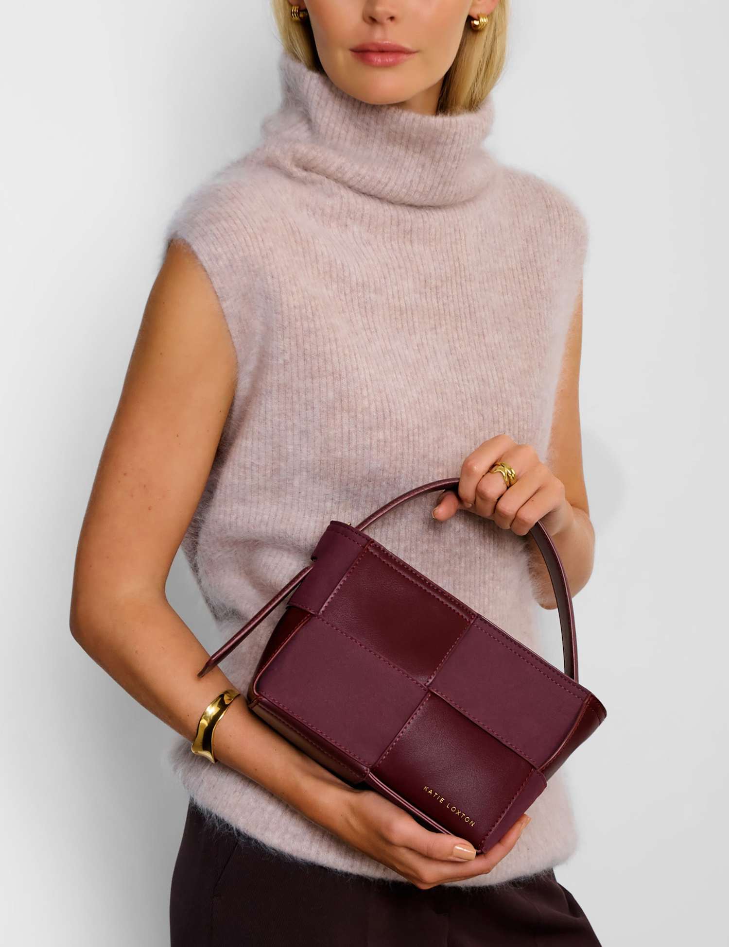 Katie Loxton Faux Leather Woven Grab Bag Cherry Red