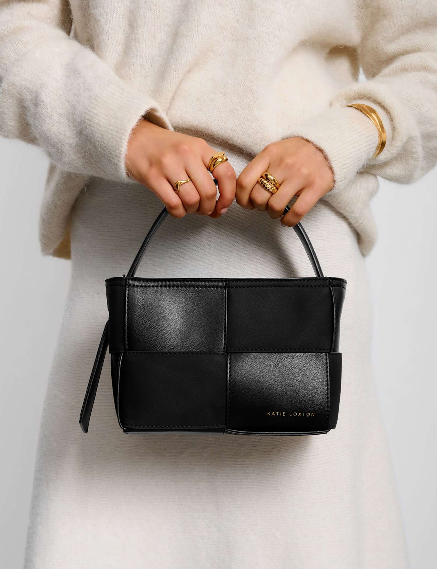 Katie Loxton Faux Leather Woven Grab Bag Black