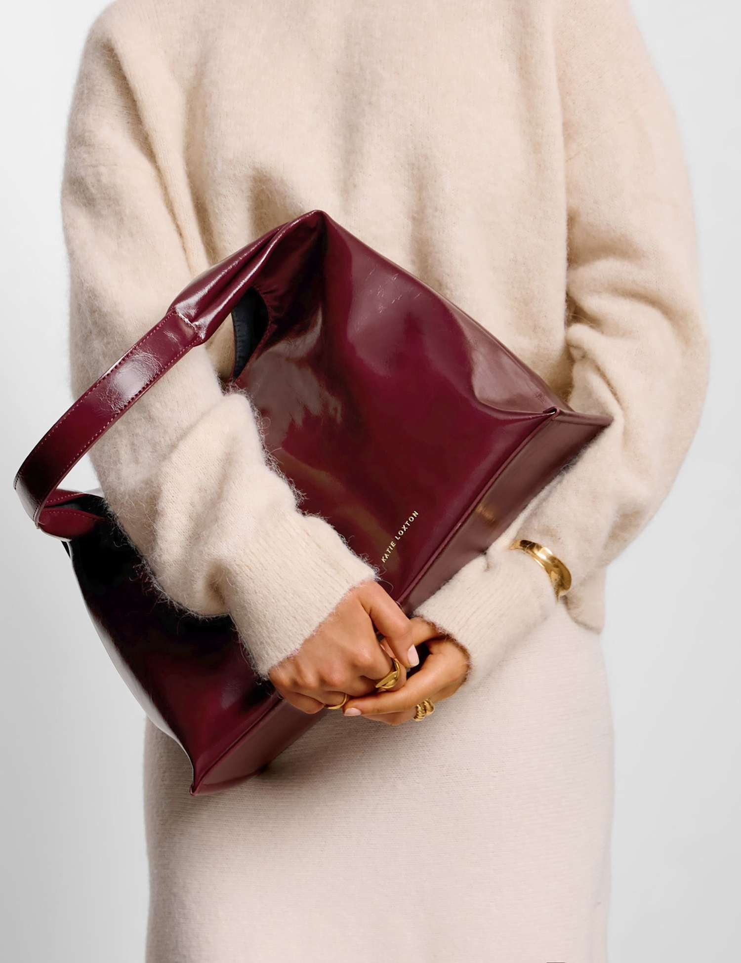 Katie Loxton Faux Leather Patent Slouchy Shoulder Bag Cherry Red