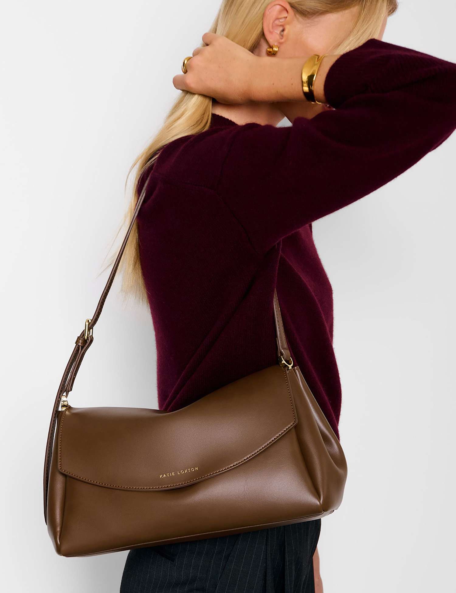Katie Loxton Faux Leather Shoulder Bag Chocolate