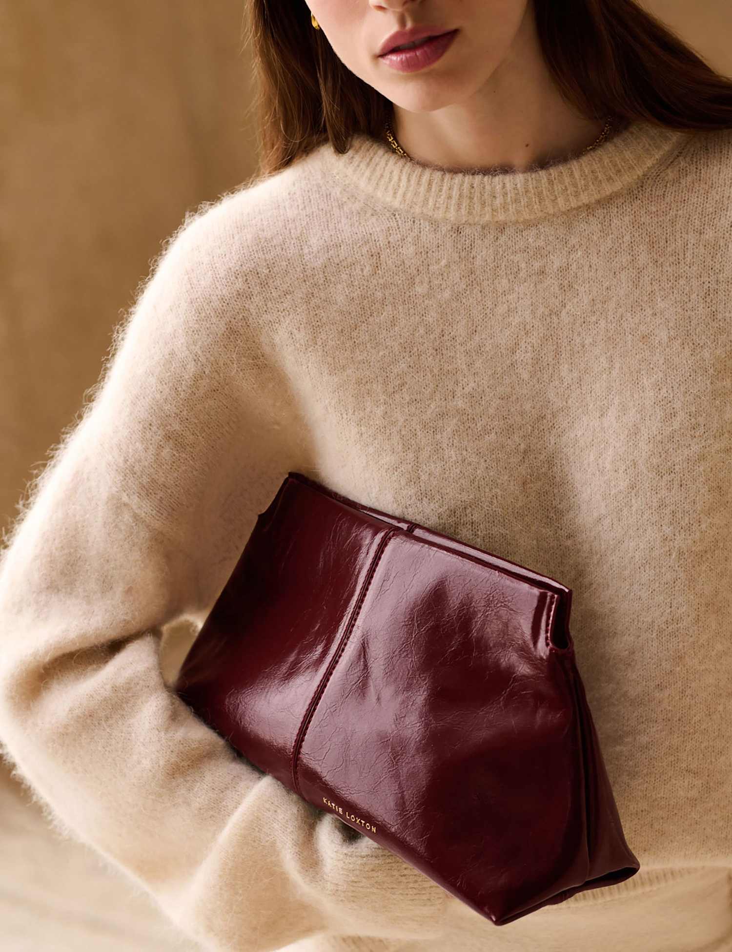 Katie Loxton Faux Leather Patent Finish Clutch Bag Cherry Red
