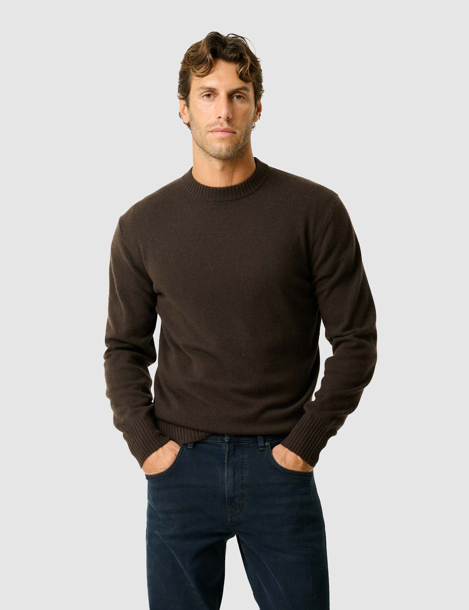 Rodd & Gunn Wool and Cashmere Blend Crew Neck Jumper Chocolate