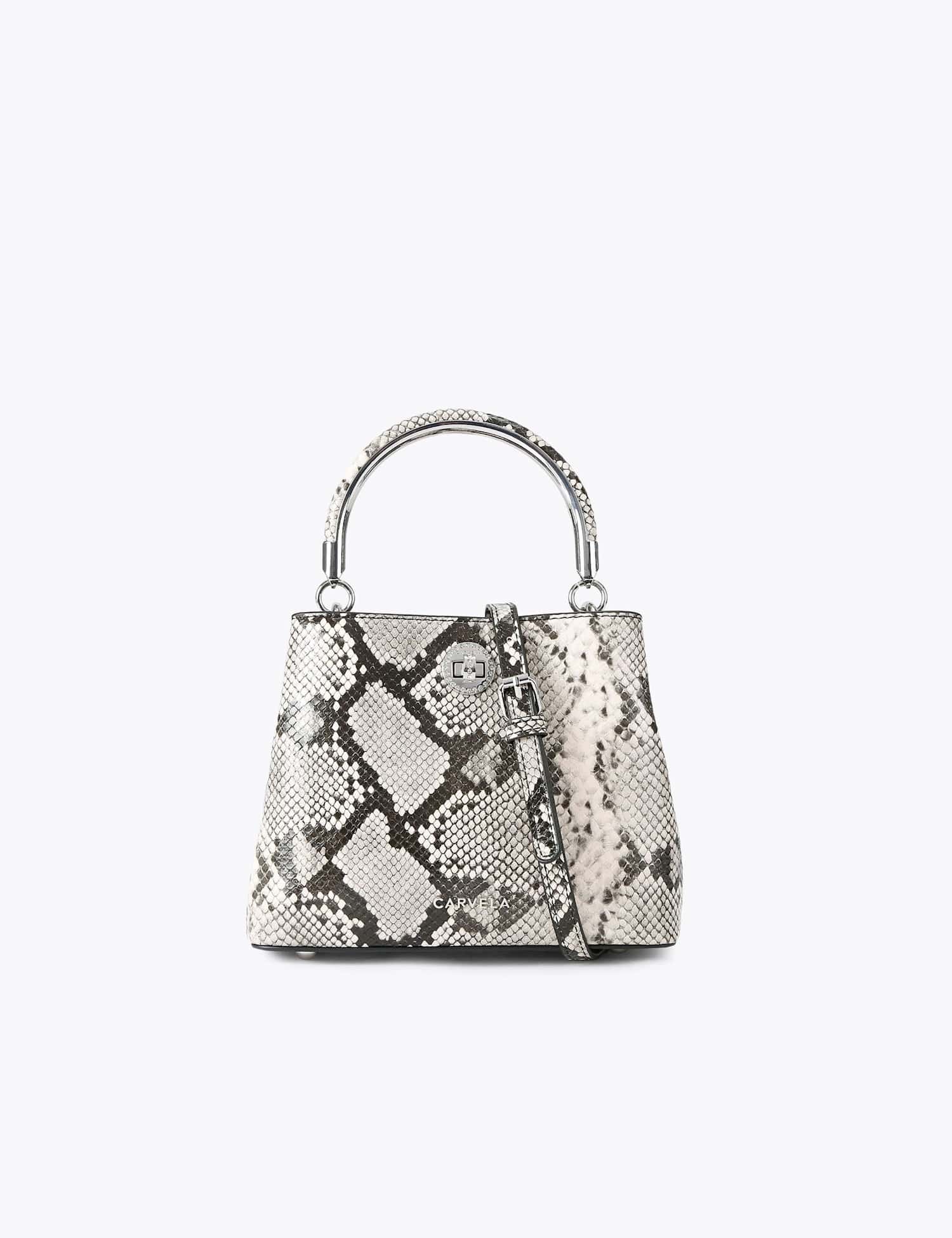 Carvela Faux Leather Snake Effect Bucket Bag White Mix