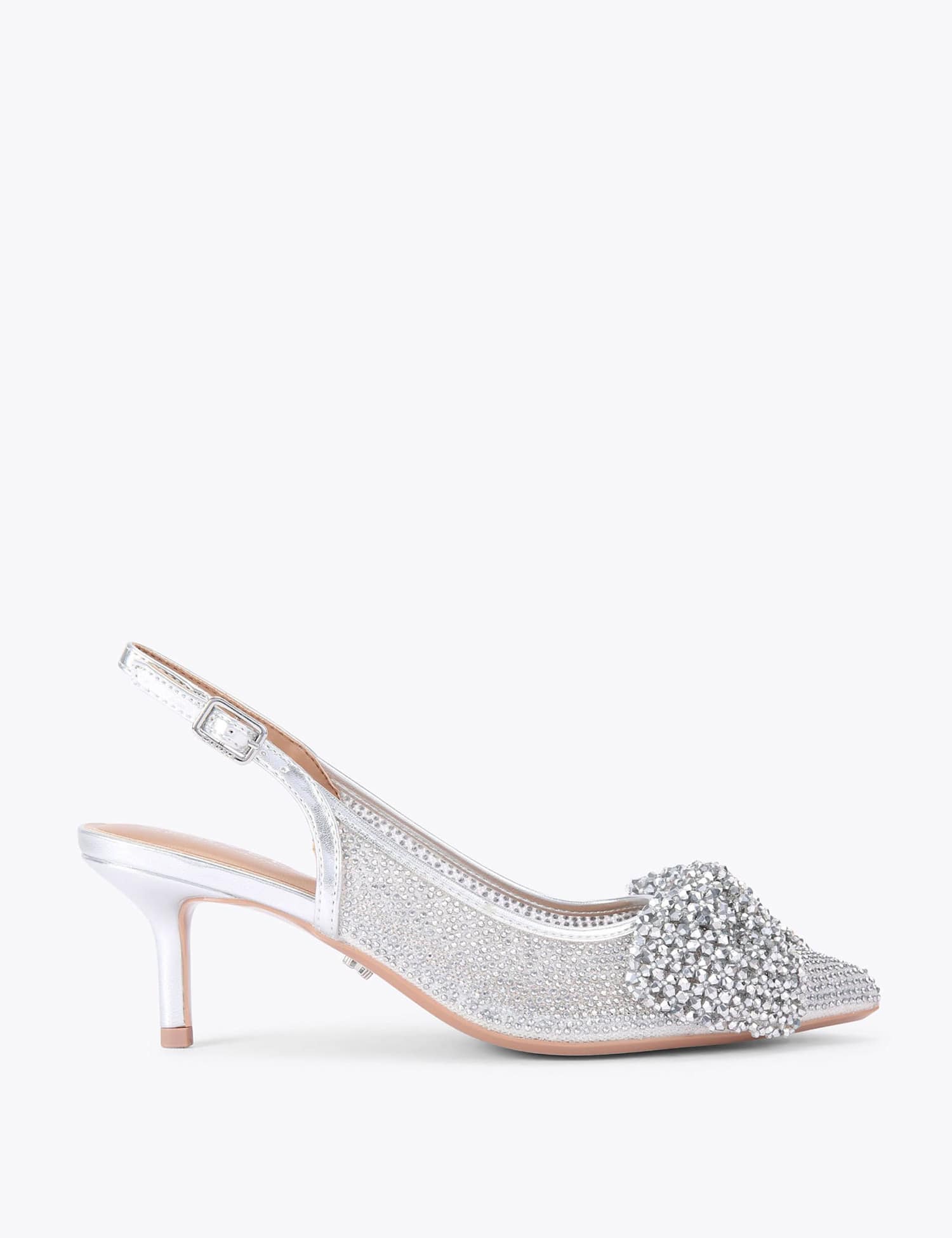 Carvela Embellished Bow Slingback Court Shoes Silver