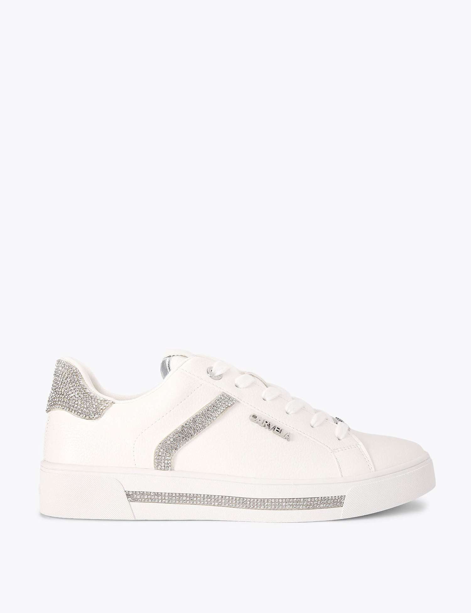 Carvela Lace Up Sparkle Crystal Cupsole Trainers White