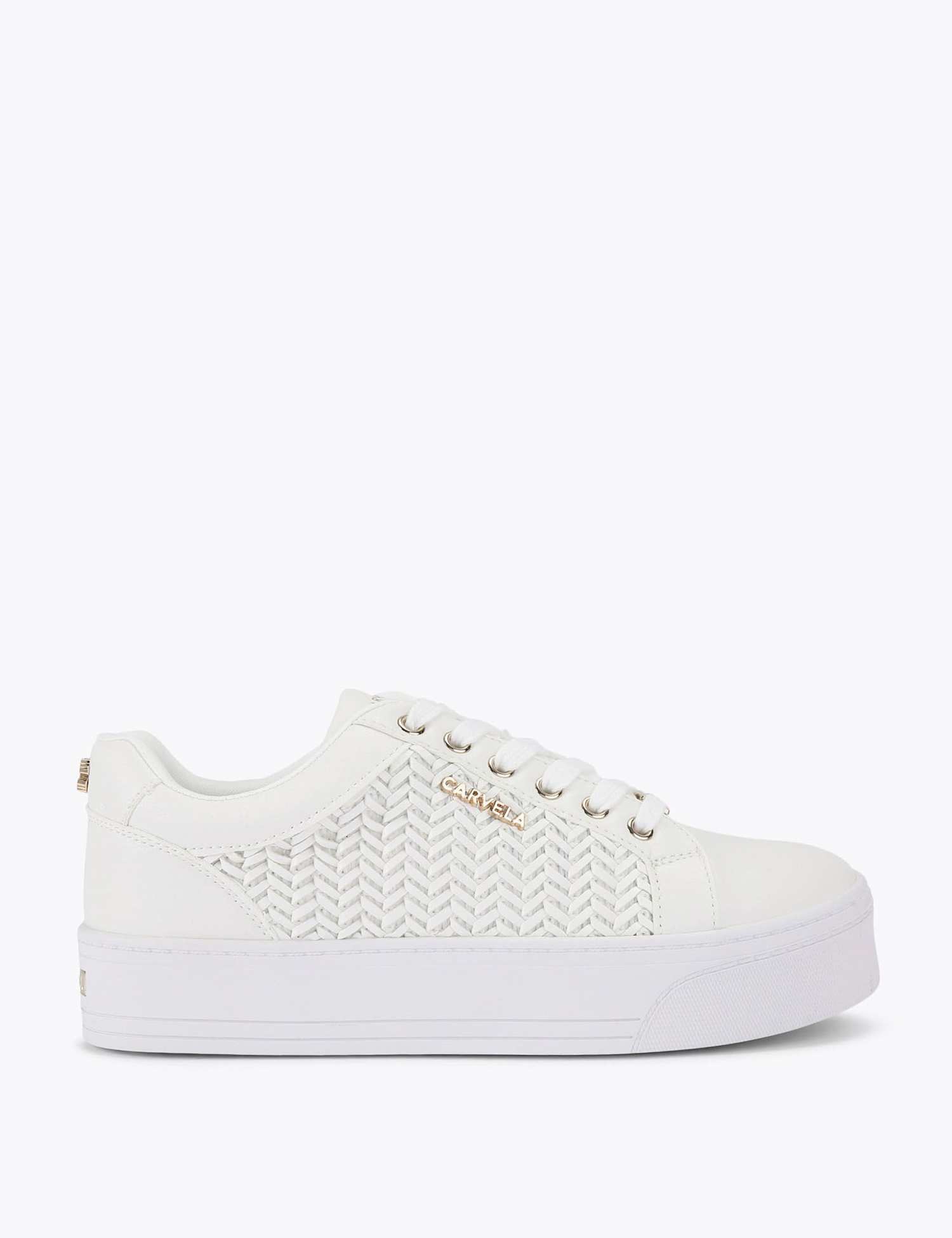 Carvela Lace Up Weave Detail Flatform Trainers White
