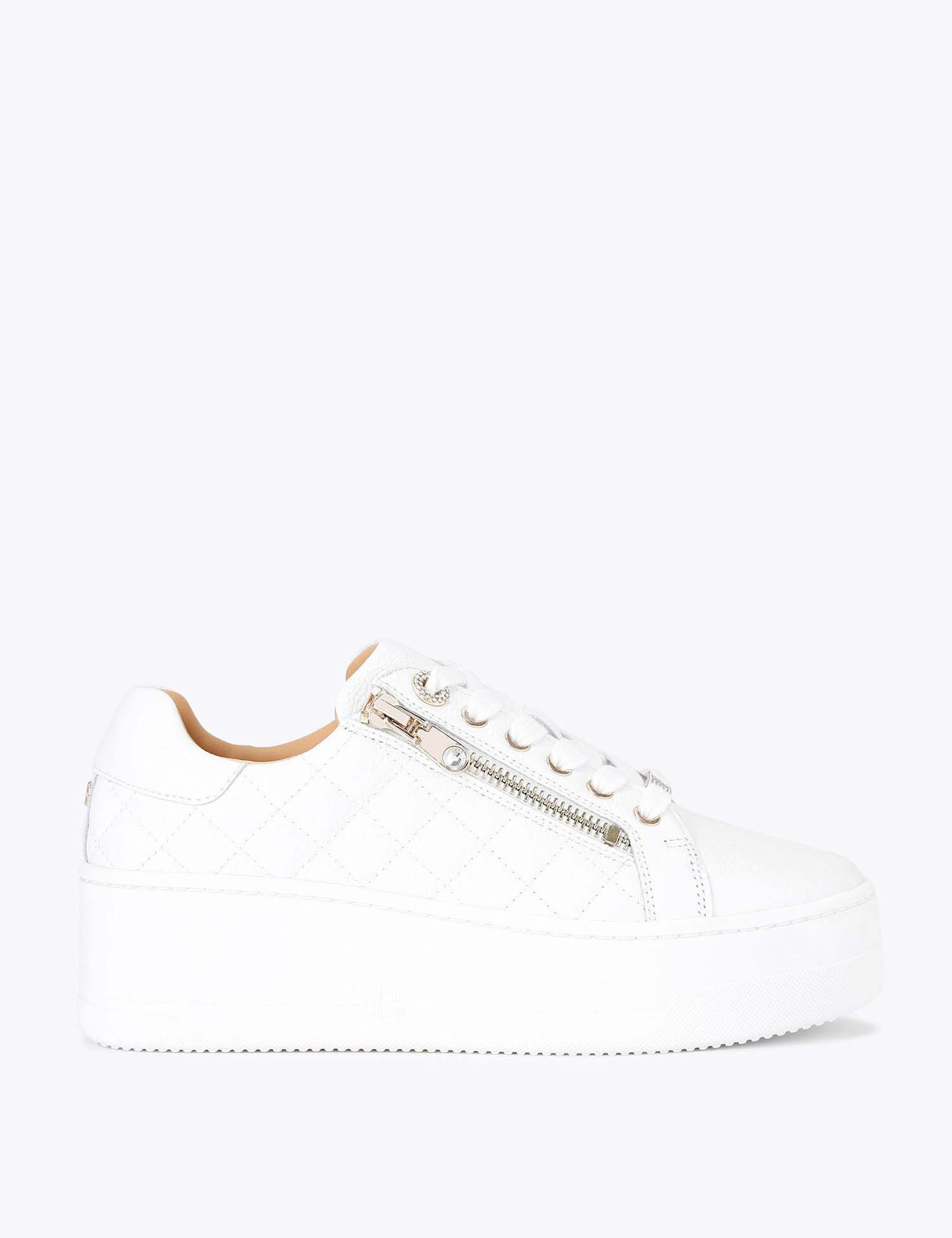 Carvela Leather Lace Up Zip Detail Flatform Trainers White