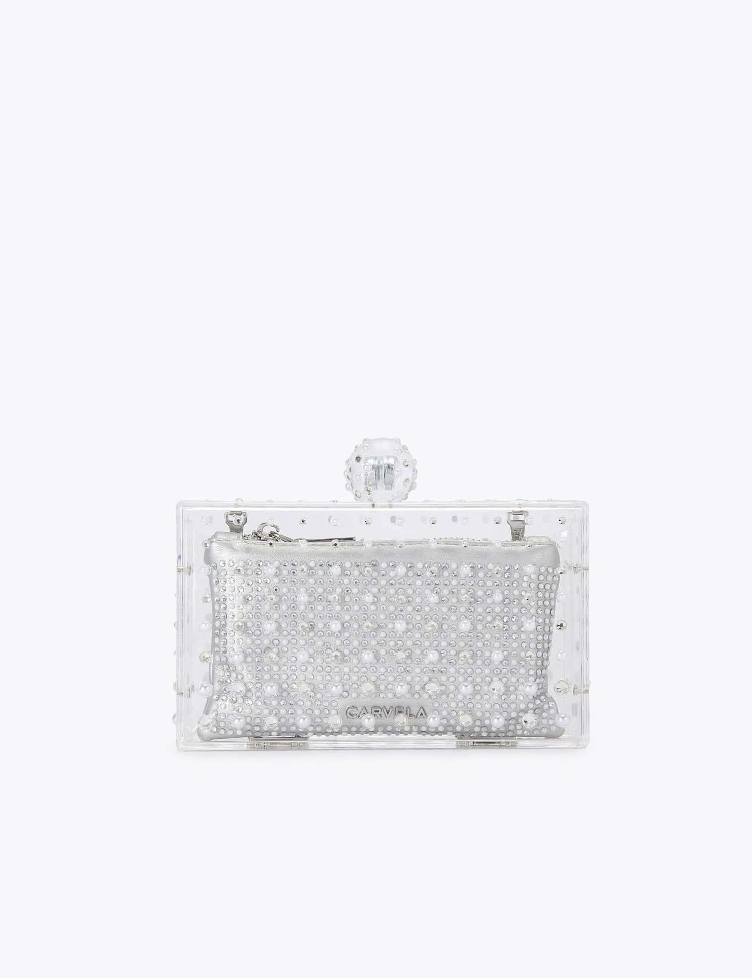 Carvela Embellished Clutch Bag Silver Mix