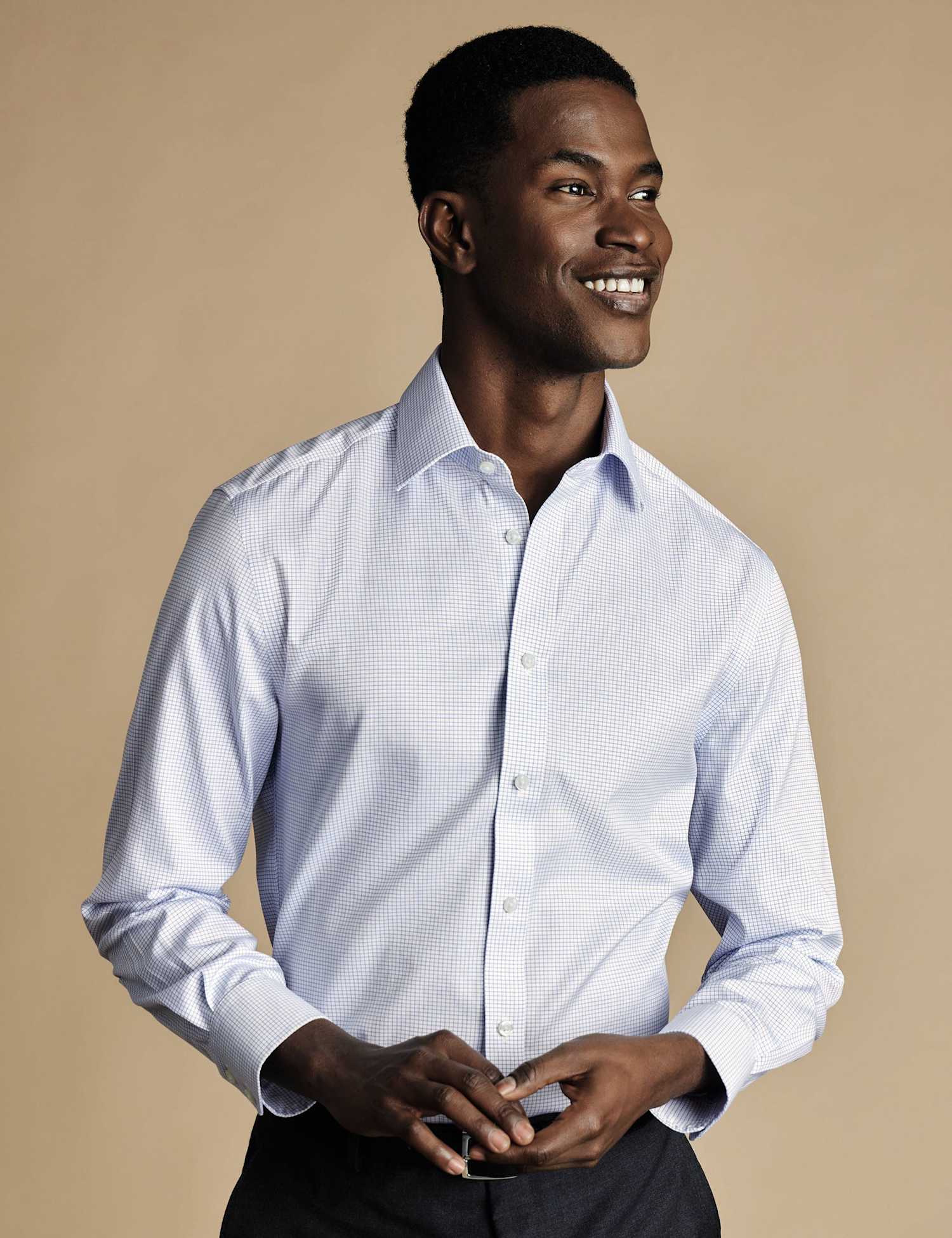 Charles Tyrwhitt Slim Fit Non Iron Pure Cotton Checked Shirt Blue Mix