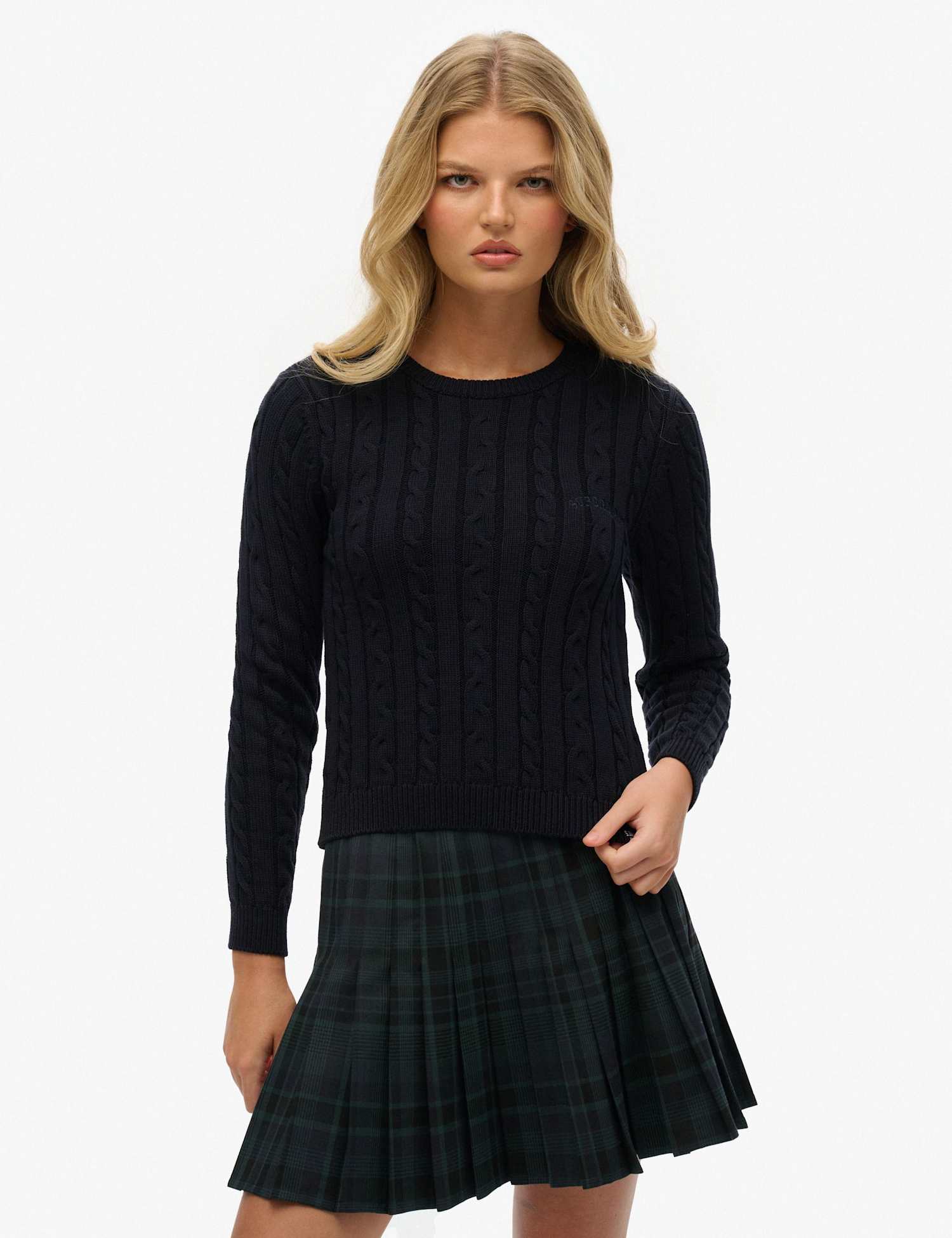 Superdry & Co Cable Knit Crew Neck Jumper Navy