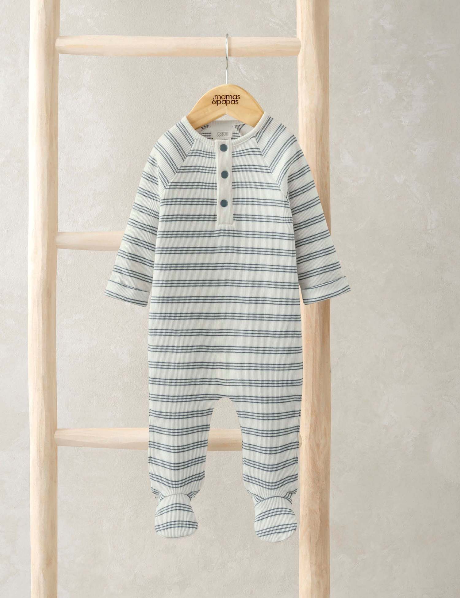 Mamas & Papas Pure Cotton Ribbed Striped All In One (0-12 Mths) Blue
