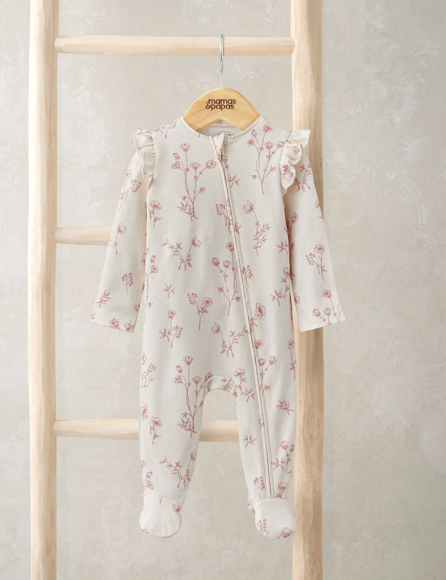 Mamas & Papas Pure Cotton Floral All in One (0-12 Mths) Pink