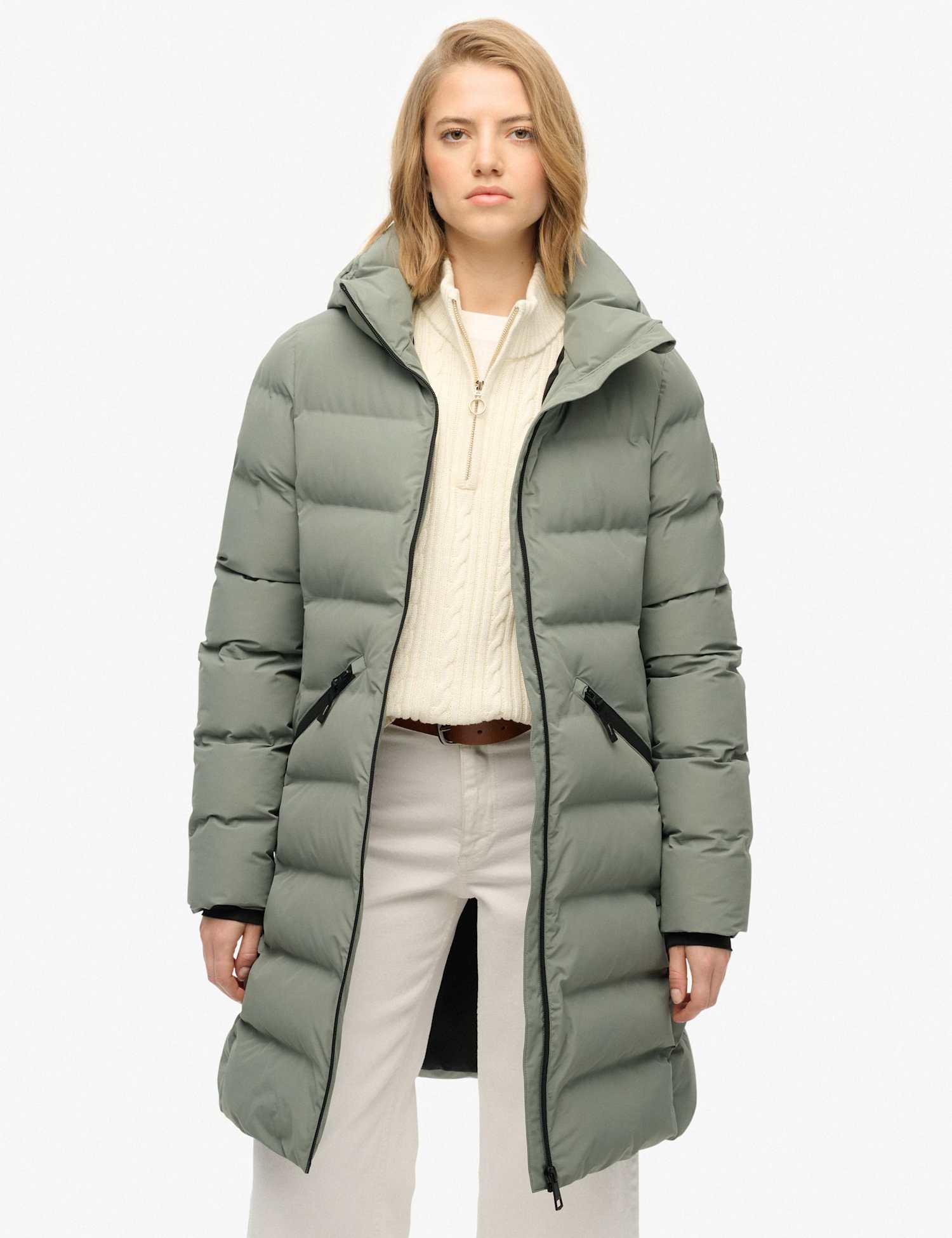 Superdry & Co Hooded Padded Longline Puffer Jacket Green