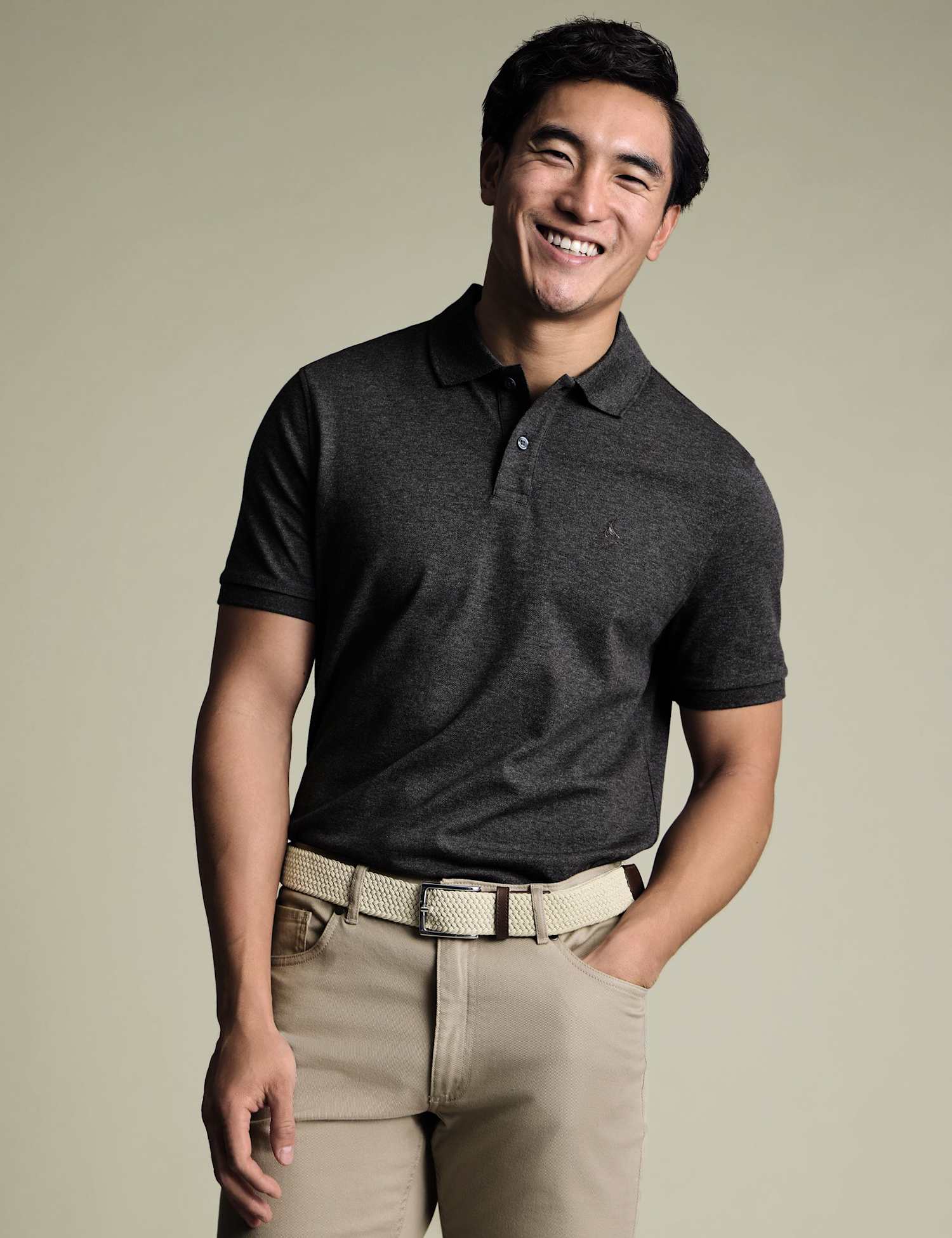 Charles Tyrwhitt Cotton Rich Pique Polo Shirt Dark Grey