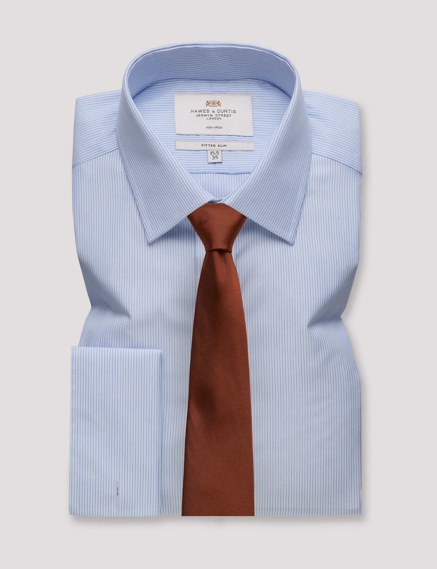Hawes & Curtis Slim Fit Non Iron Pure Cotton Striped Shirt Blue Mix