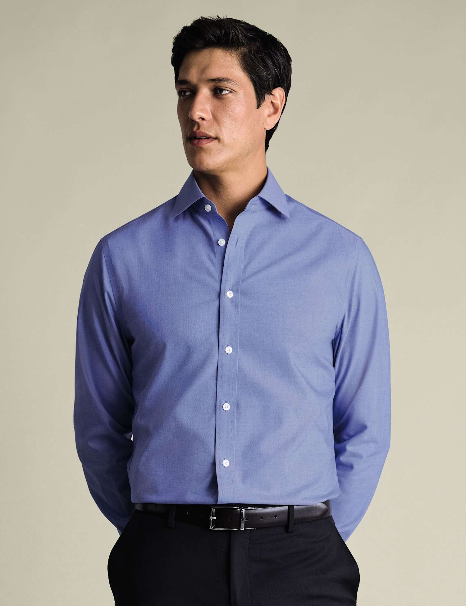 Charles Tyrwhitt Slim Fit Pure Cotton Non Iron Poplin Shirt Mid Blue