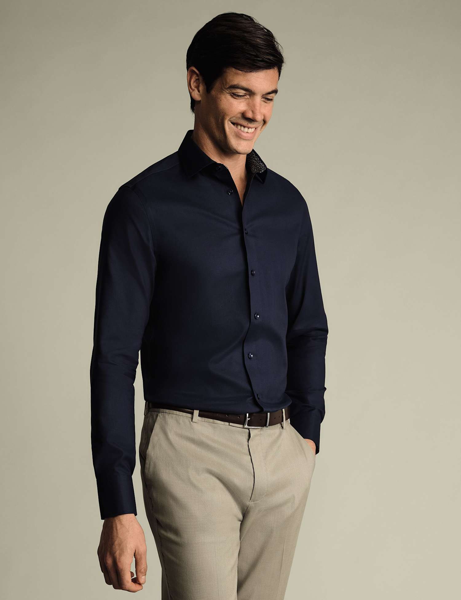 Charles Tyrwhitt Slim Fit Non Iron Pure Cotton Floral Shirt Navy