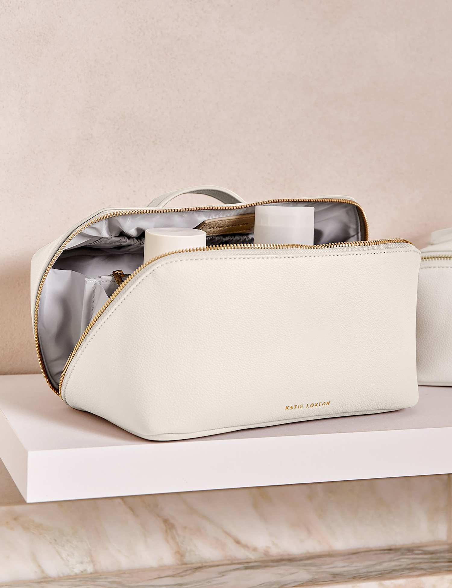 Katie Loxton Personalised Faux Leather Wash Bag White