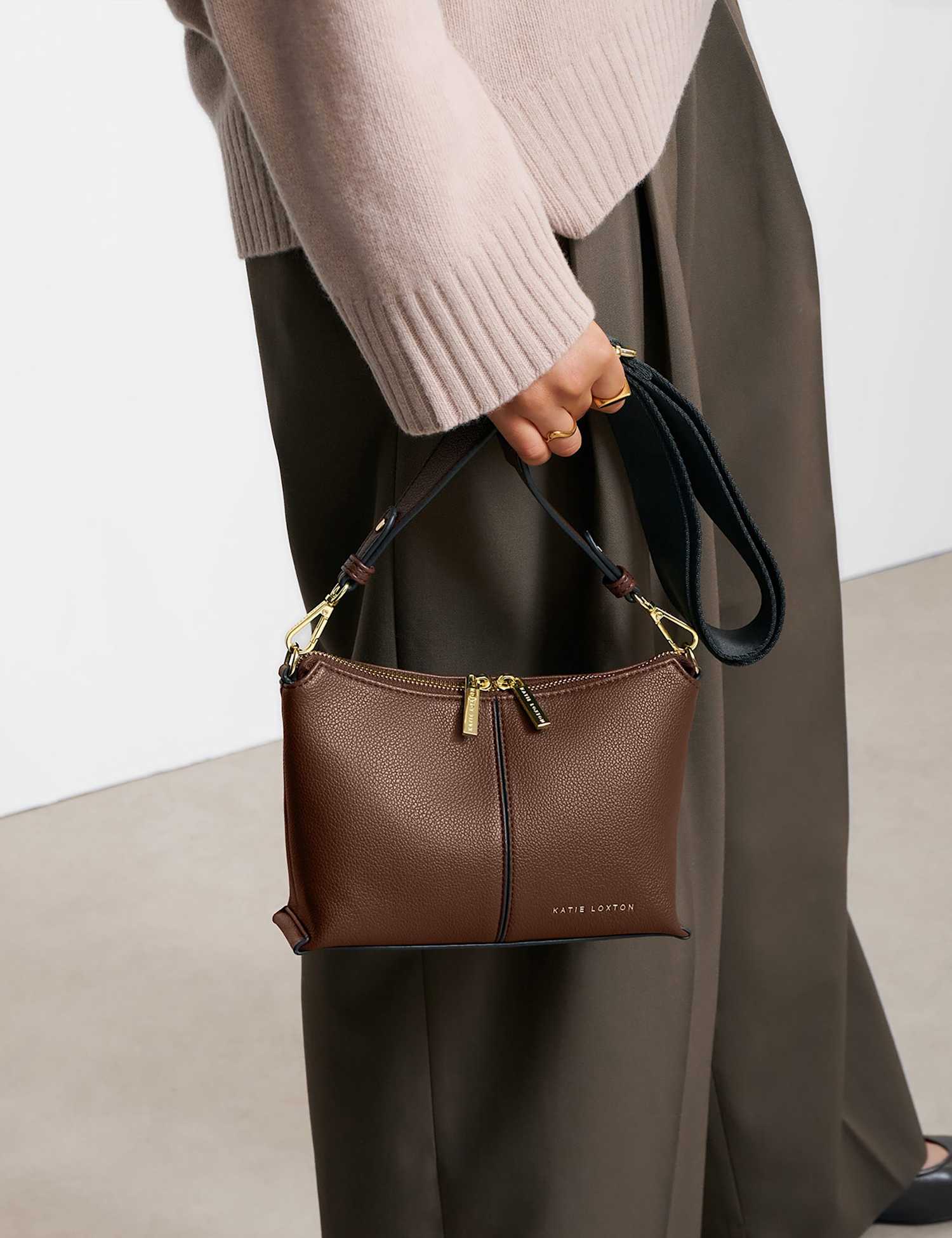 Katie Loxton Personalised Faux Leather Cross Body Bag Chocolate