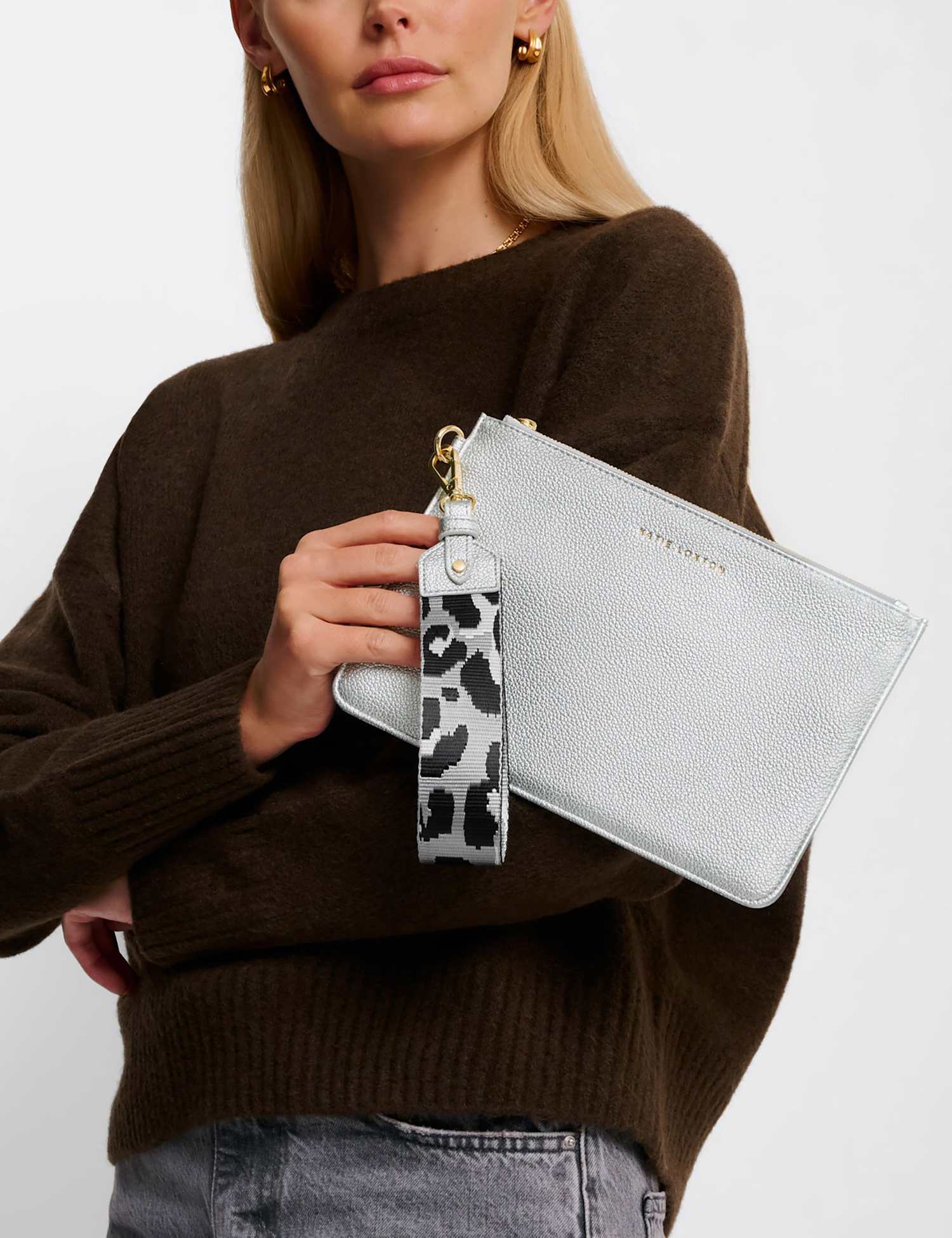 Katie Loxton Personalised Faux Leather Pouch Silver