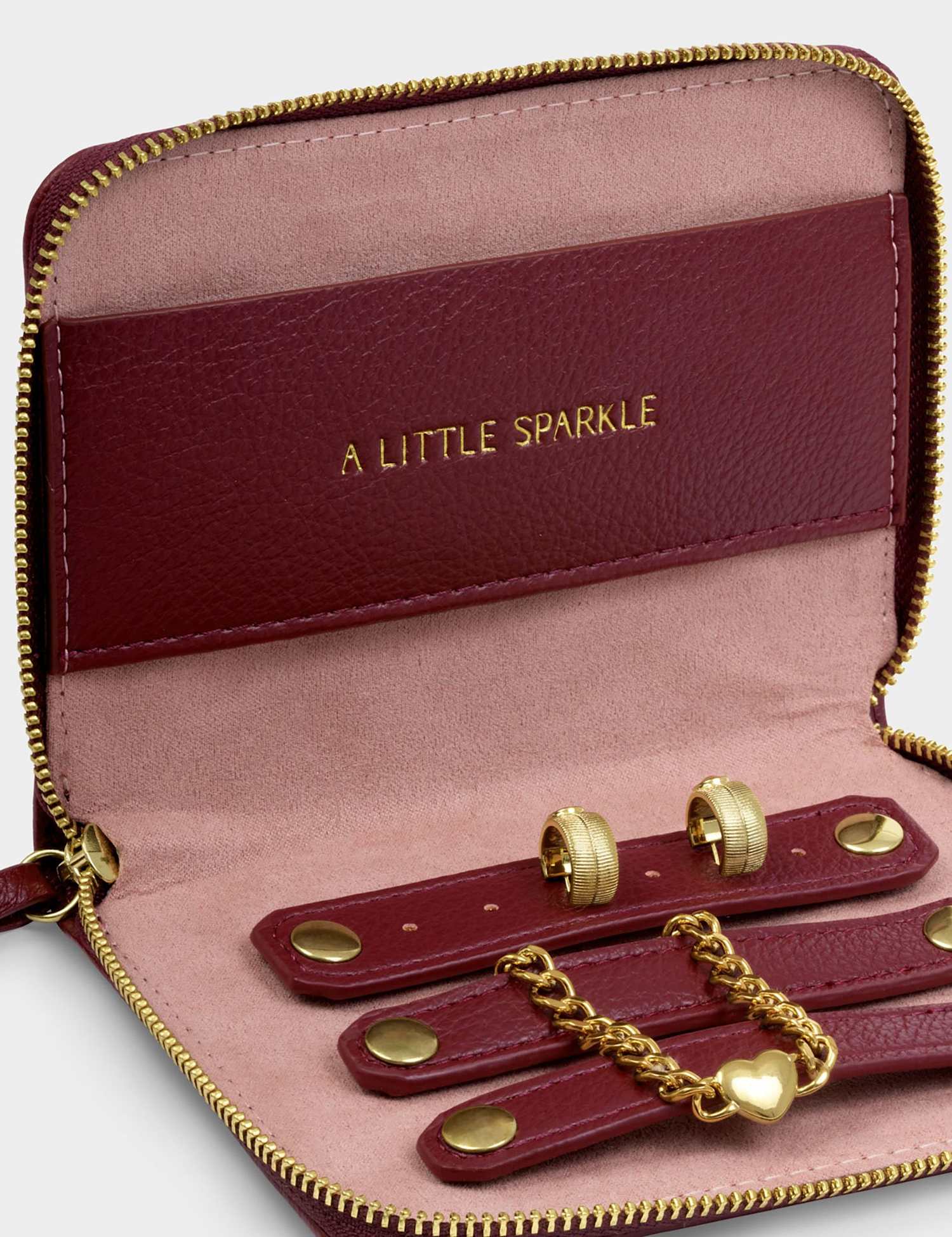 Katie Loxton Personalised Metallic Jewellery Travel Case Cherry Red