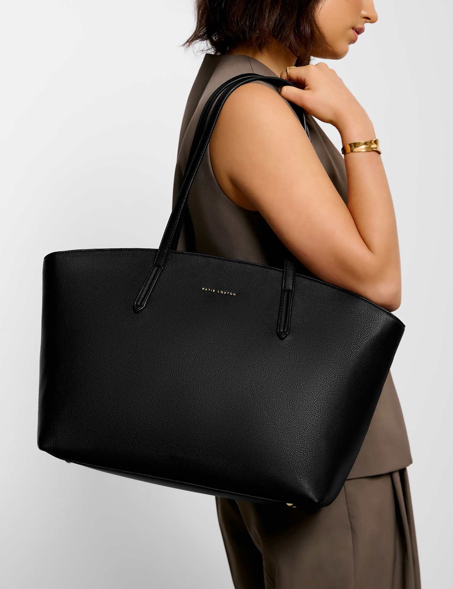 Katie Loxton Personalised Faux Leather Tote Bag Black