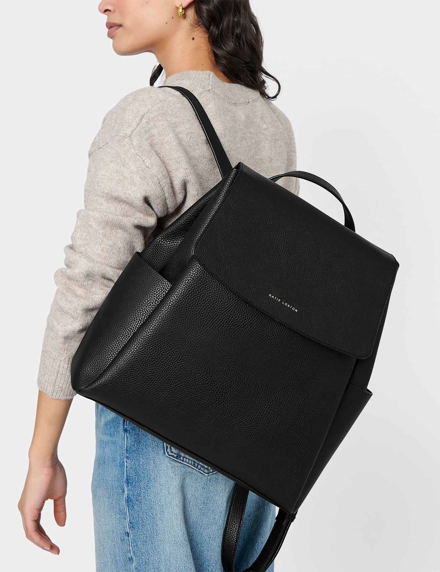 Katie Loxton Personalised Faux Leather Backpack Black