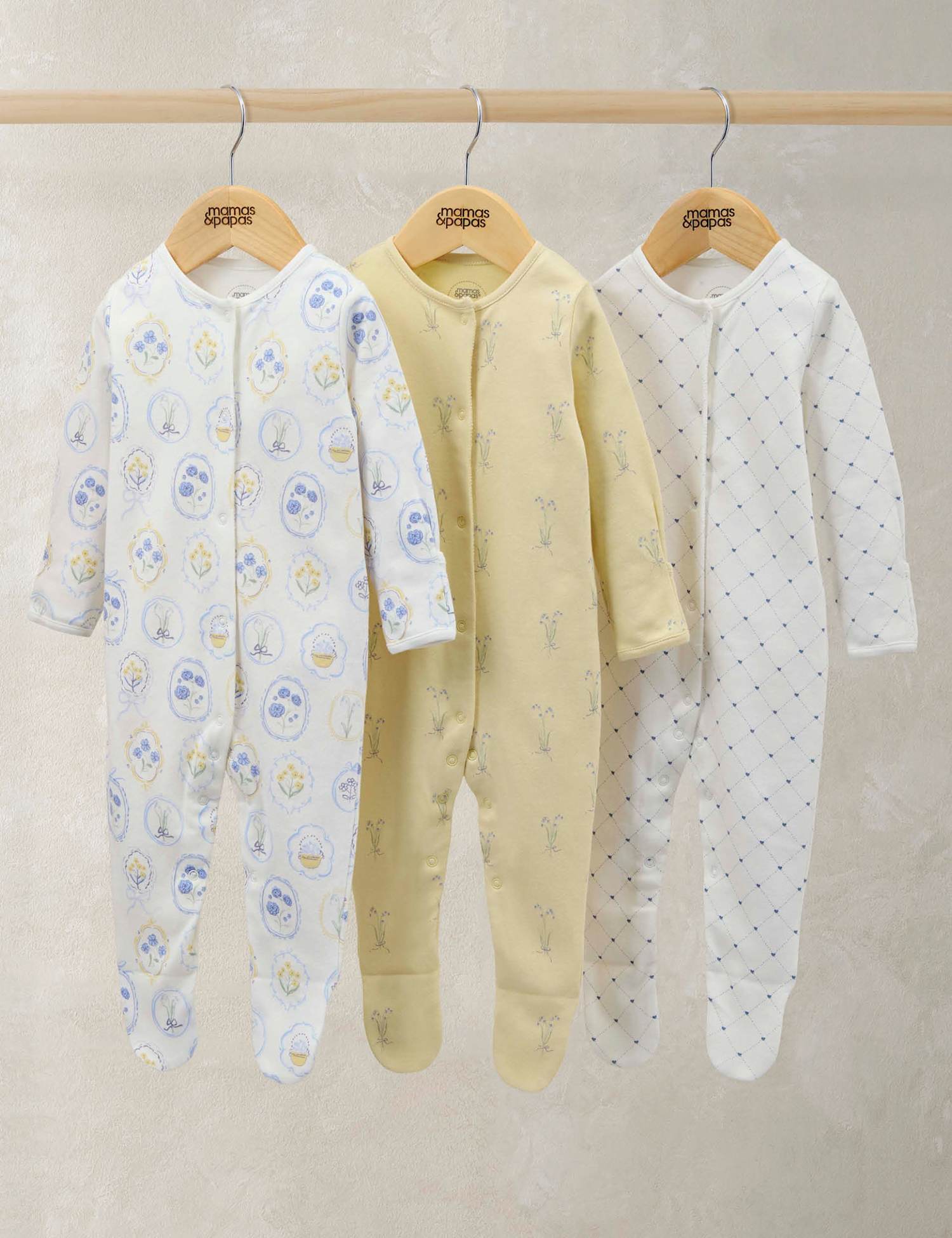 Mamas & Papas 3 Pack Pure Cotton Printed Sleepsuits (0-24 Mths) Multi