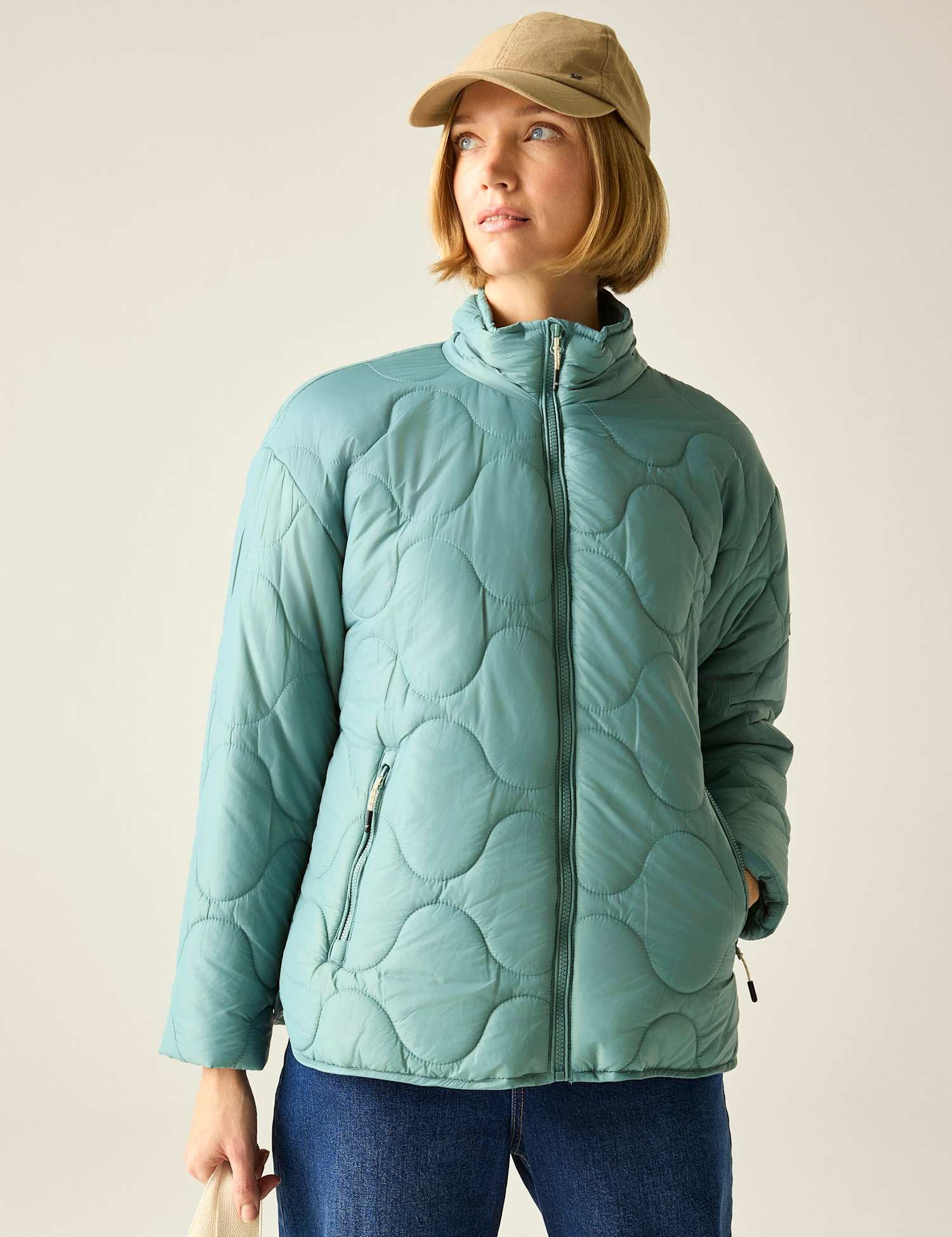 Regatta Carlotte Padded Quilted Zip Up Jacket Green Mix