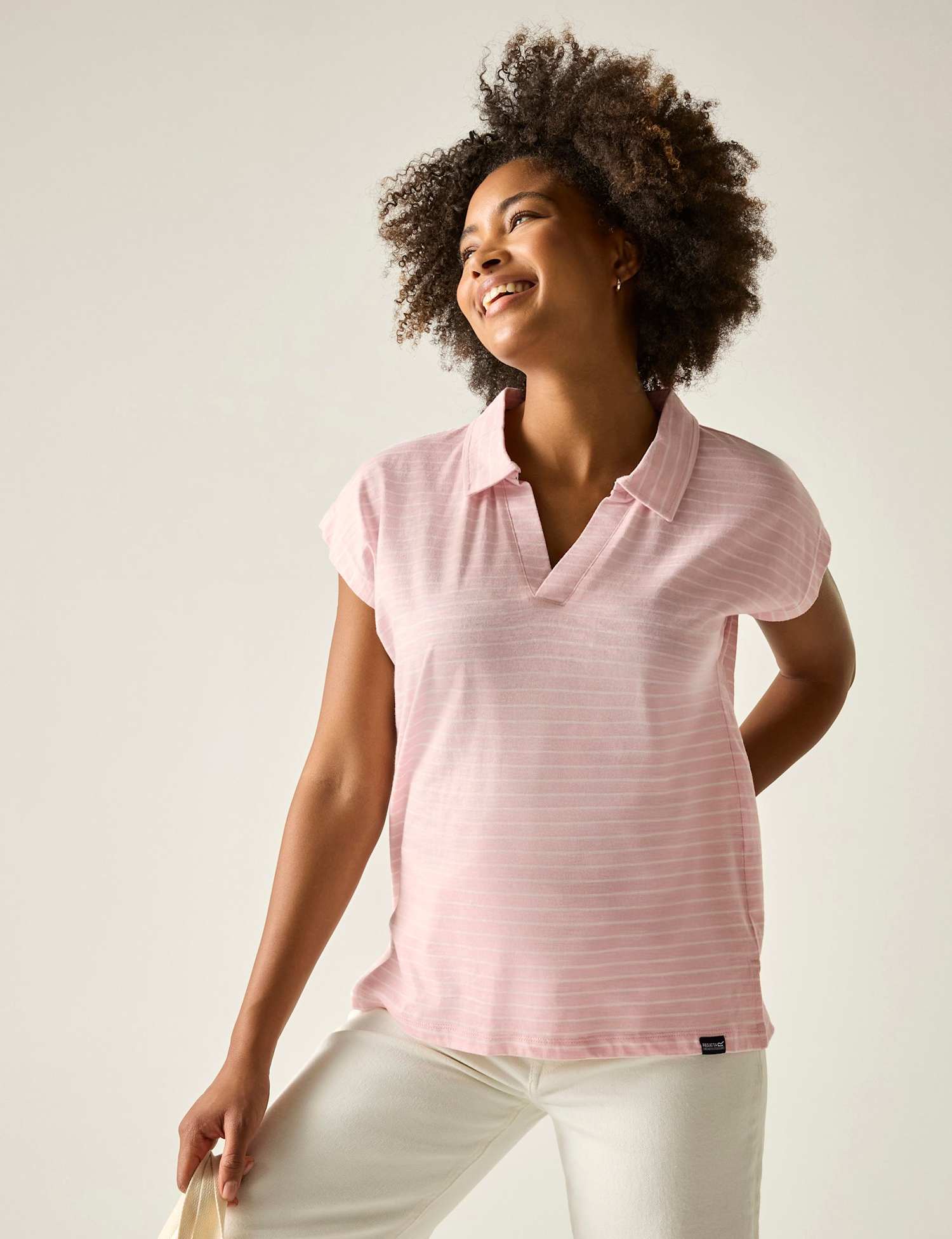 Regatta Lorana Pure Cotton Striped Collared Top Pink Mix