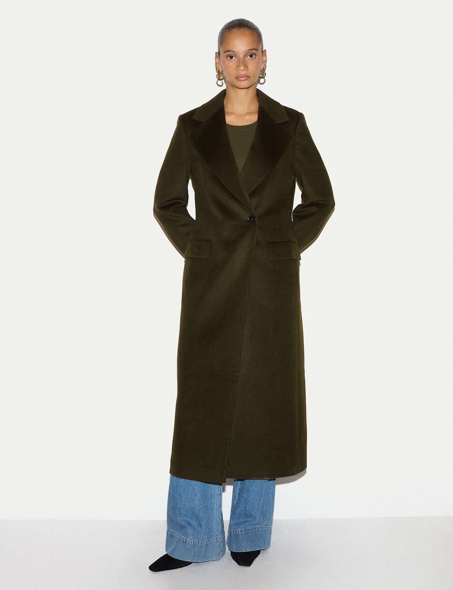 Jigsaw Pure Wool Collared Longline Duster Coat Khaki