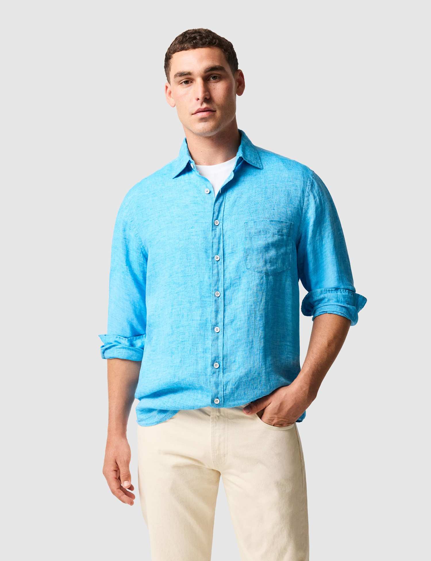 Rodd & Gunn Coromandel Slim Fit Pure Linen Shirt Cobalt