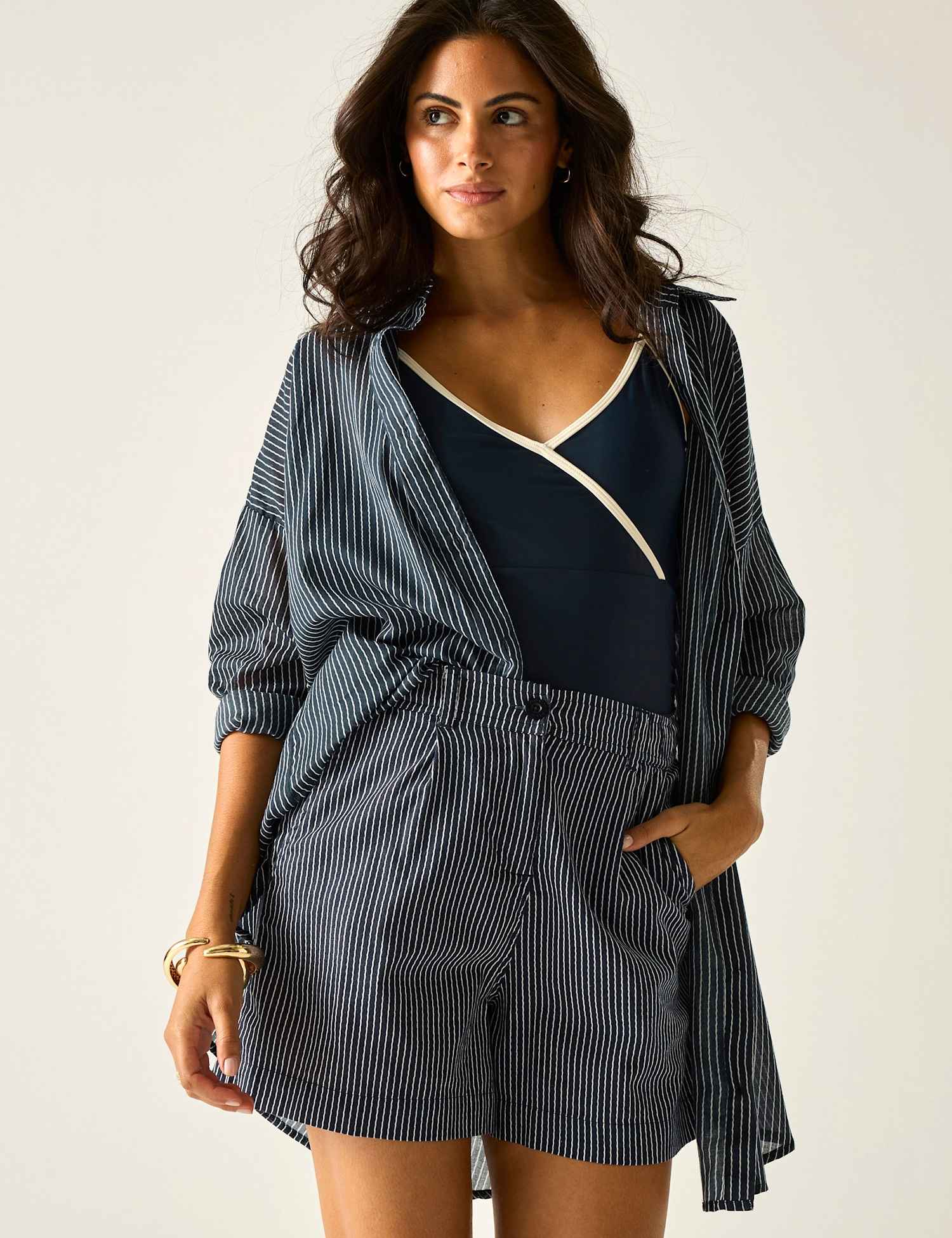 Regatta Sabelle Lyocell Blend Striped Shorts Navy Mix