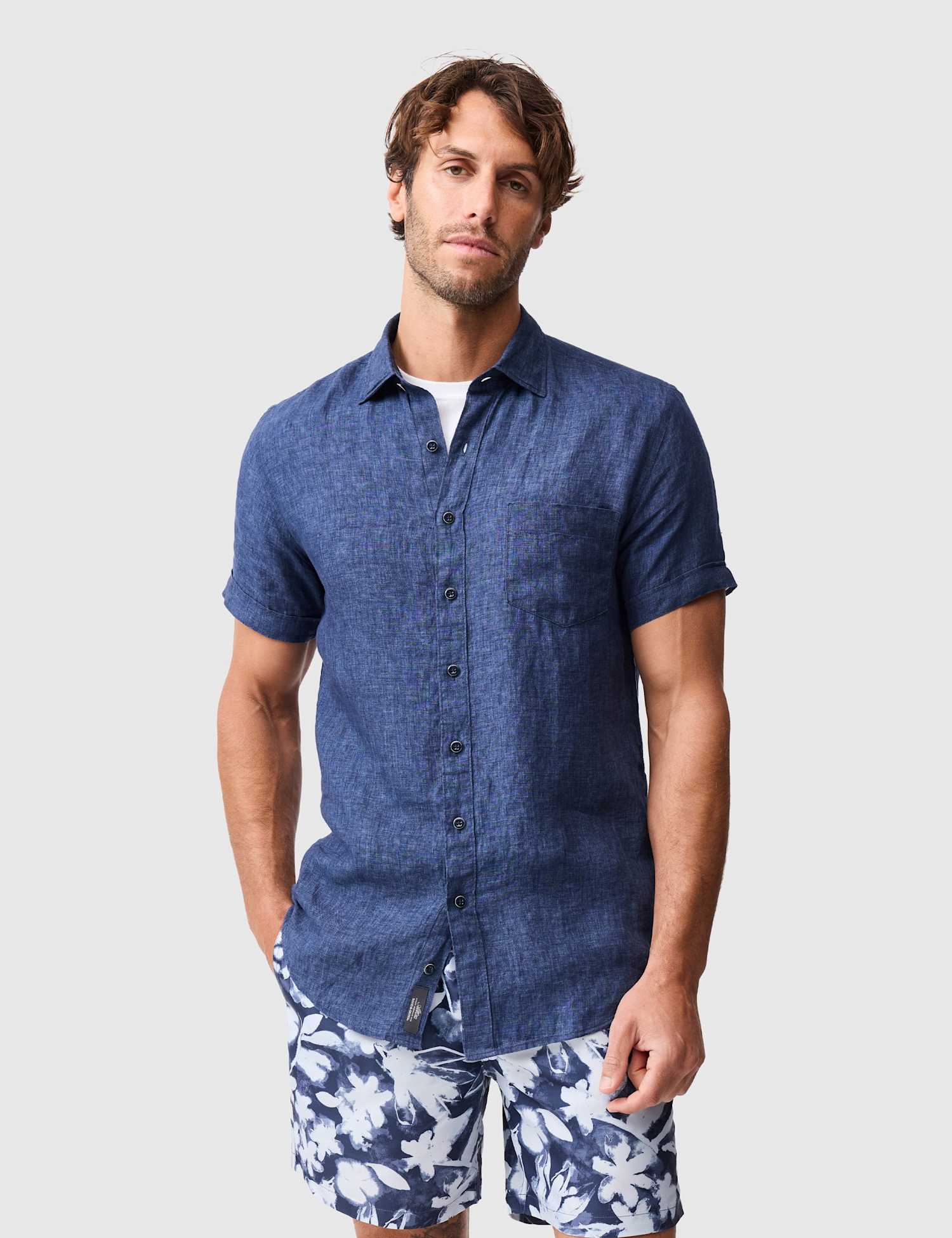 Rodd & Gunn Palm Beach Slim Fit Pure Linen Shirt Dark Blue