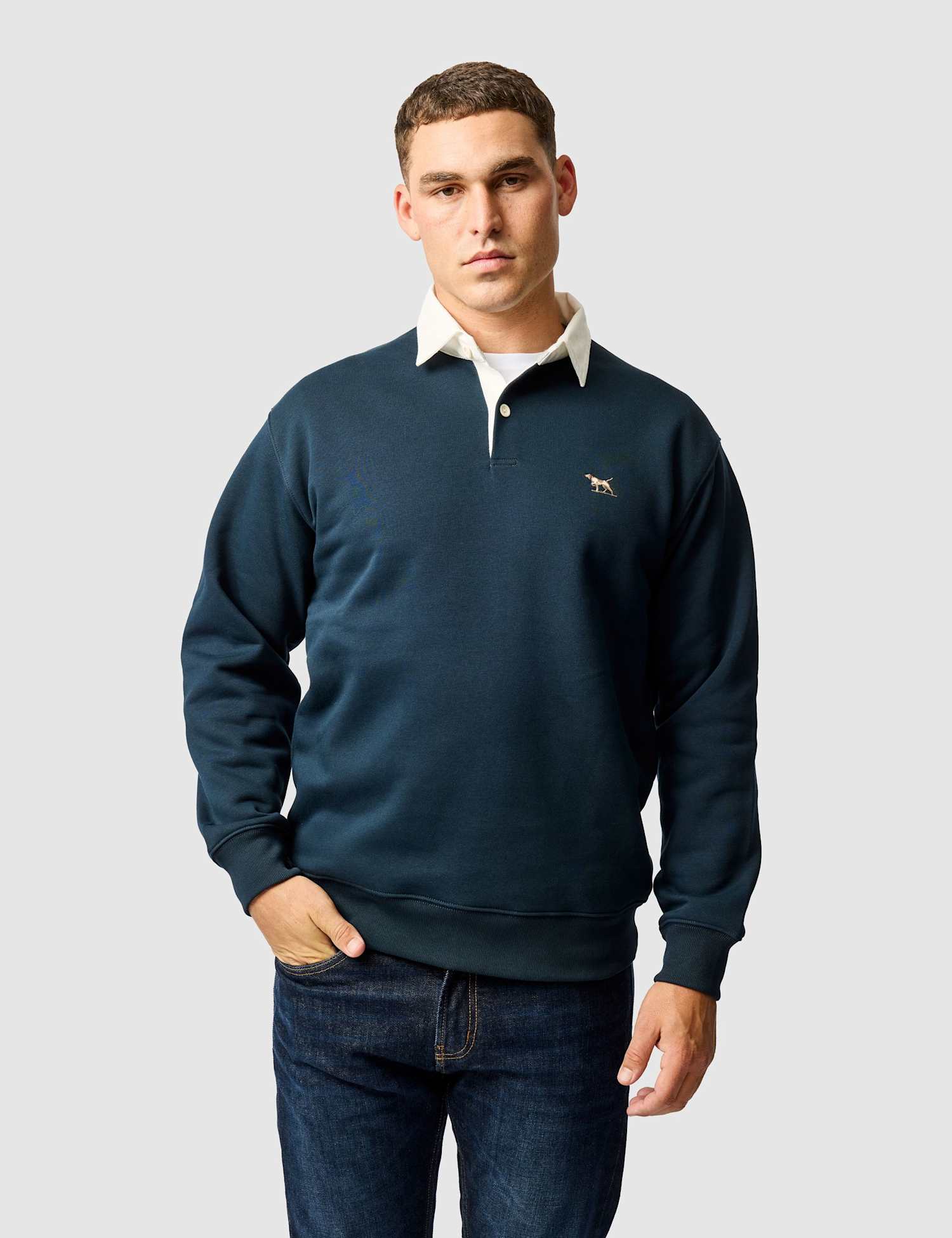 Rodd & Gunn Otago Cotton Rich Rugby Collar Sweatshirt Dark Indigo