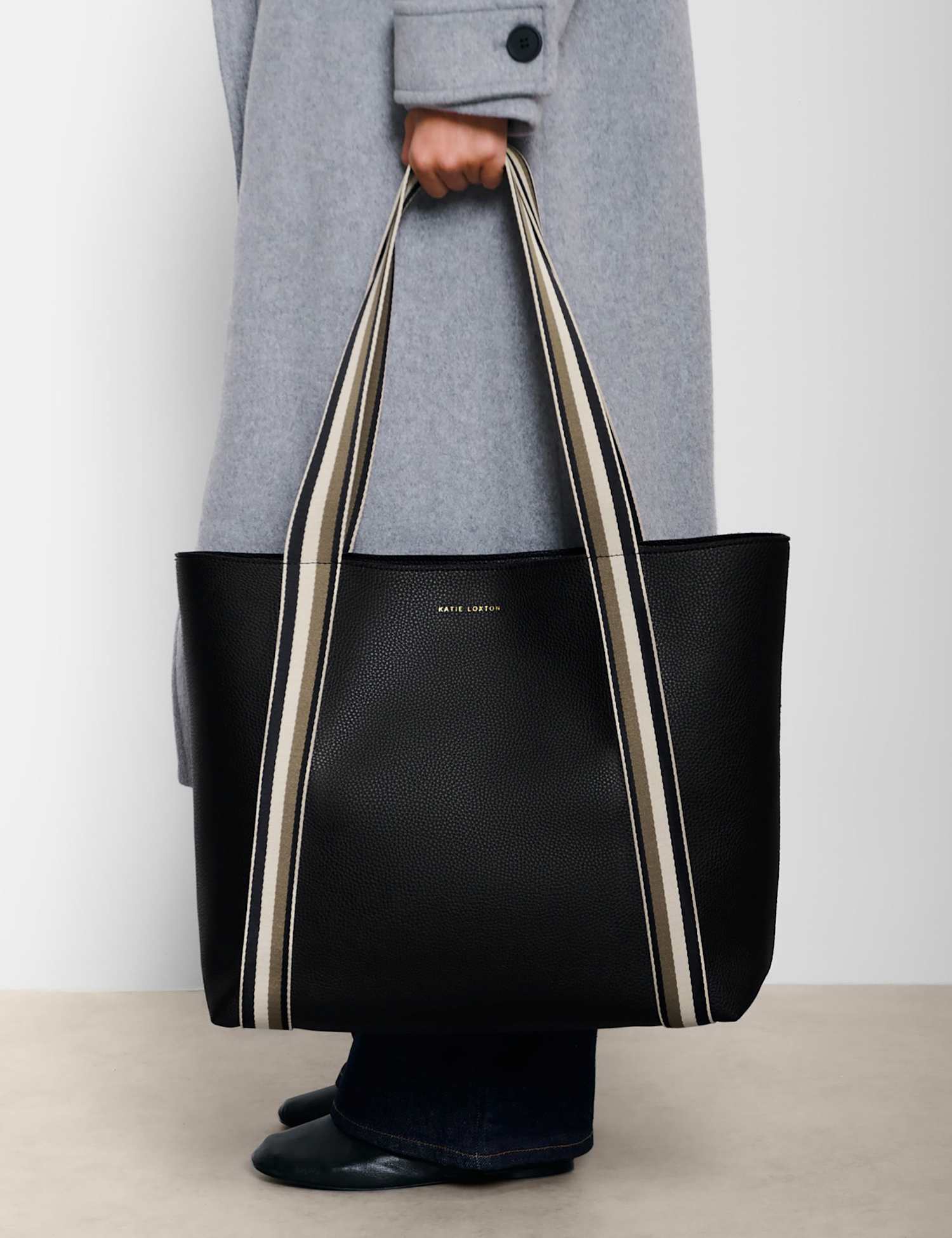 Katie Loxton Striped Handle Tote Bag Black
