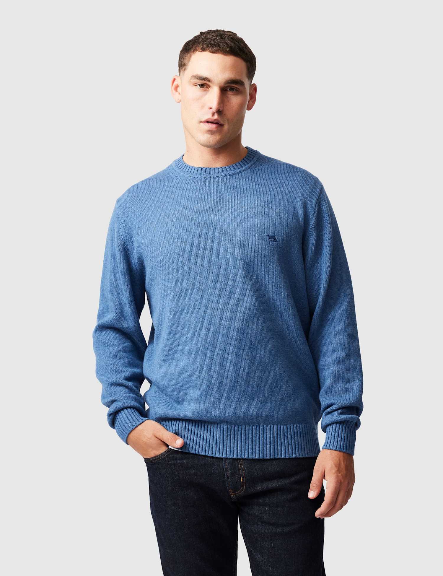 Rodd & Gunn Gunn Pure Cotton Crew Neck Jumper Medium Blue Mix