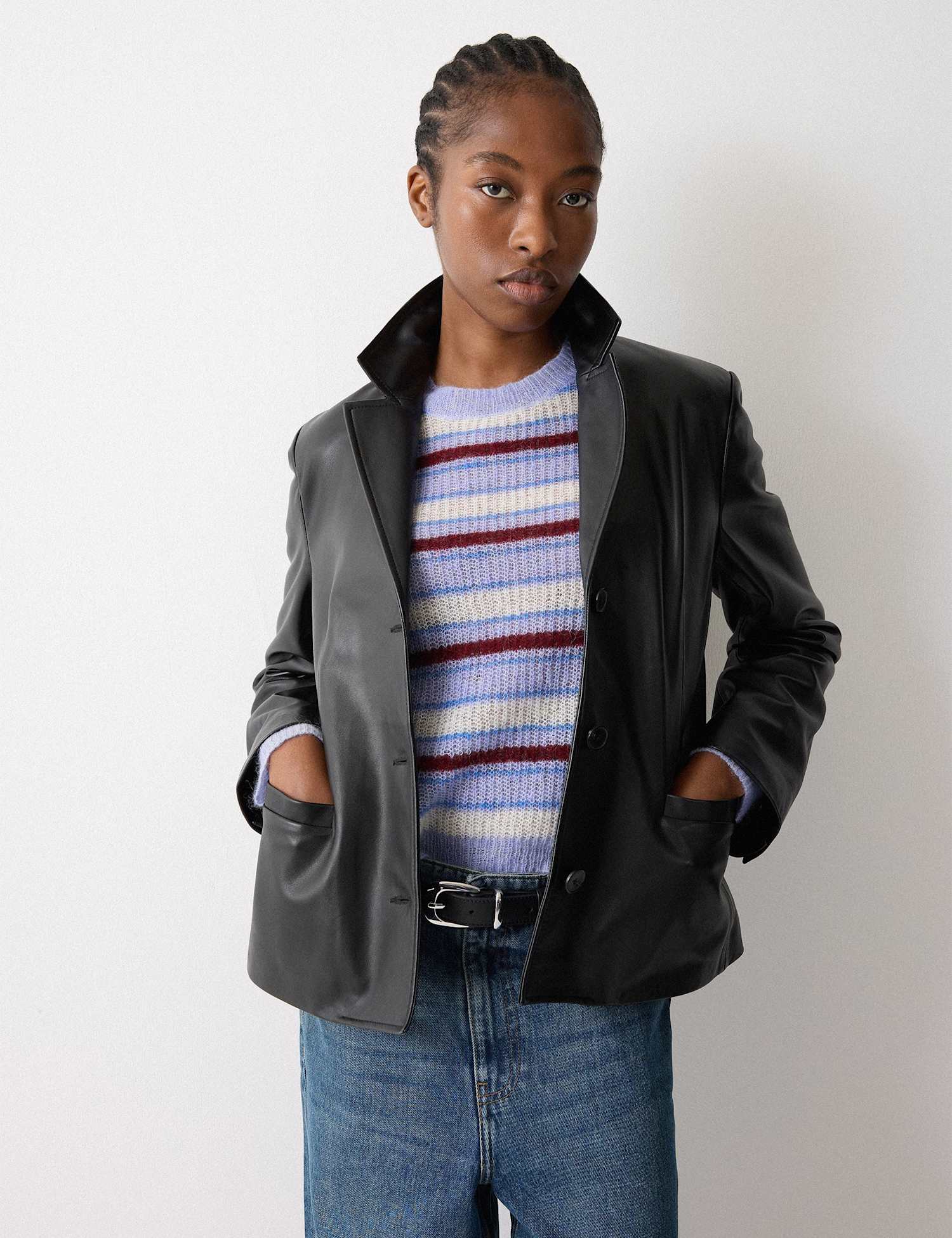 Jigsaw Leather Tailored Single Breasted Blazer Black