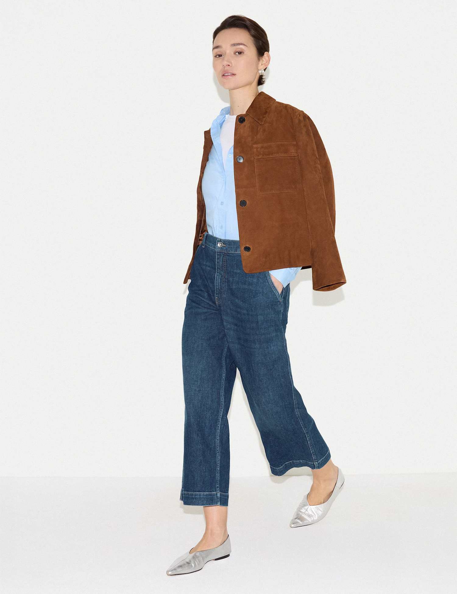 Jigsaw High Waisted Wide Leg Ankle Grazer Jeans Blue Denim