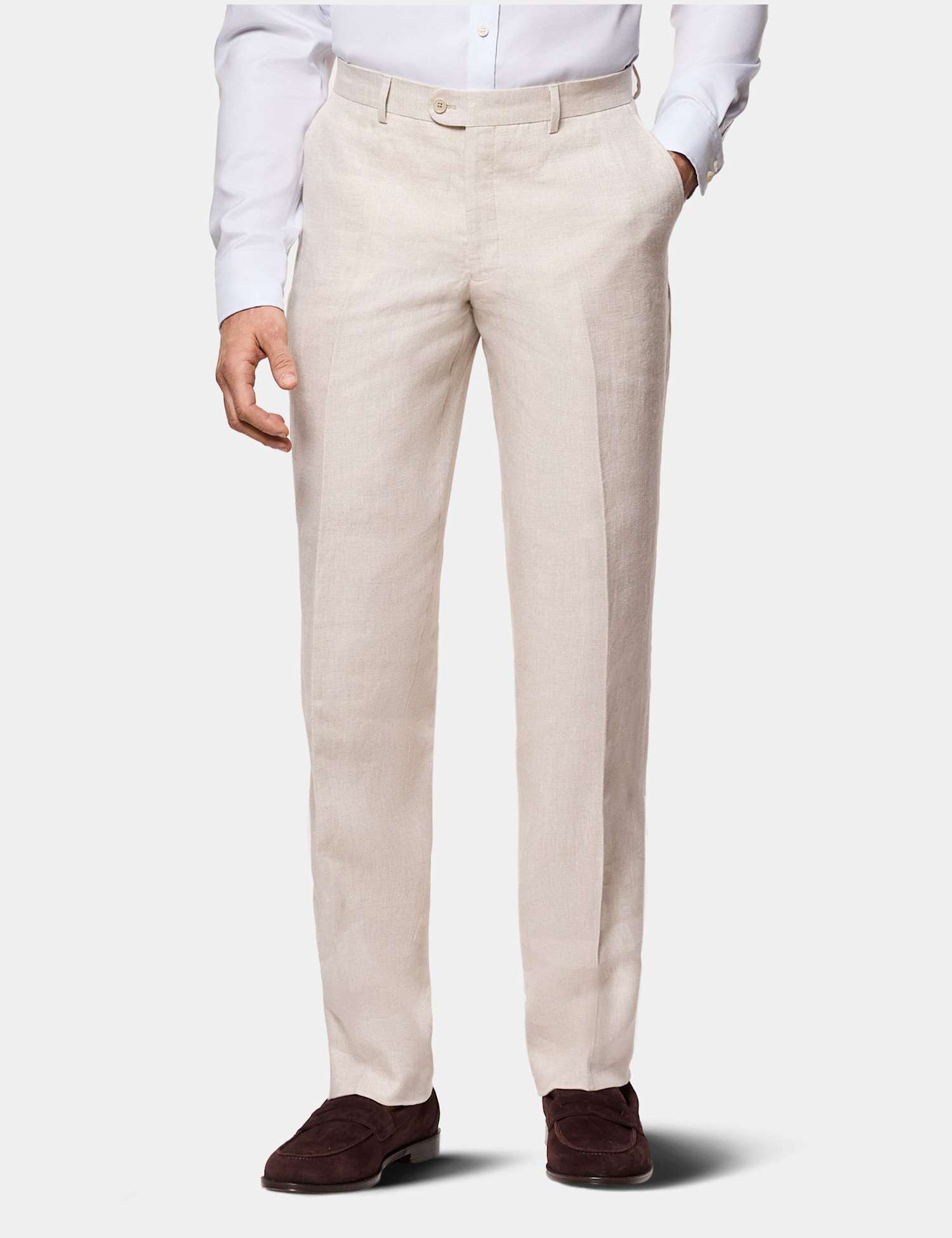 Hawes & Curtis Tailored Fit Pure Linen Trousers Stone
