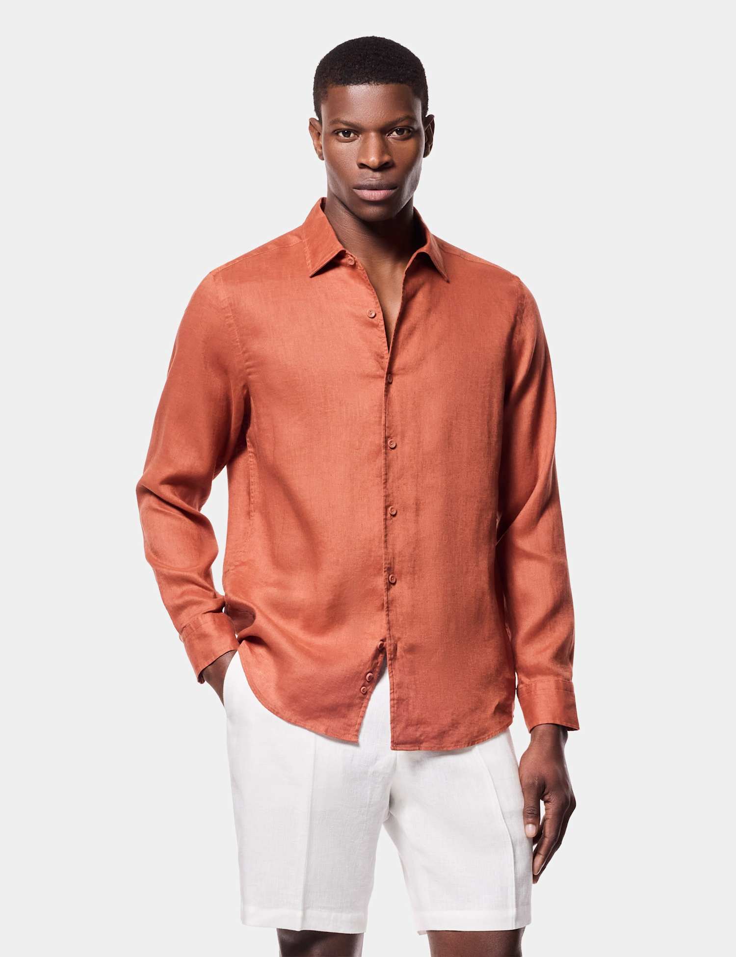 Hawes & Curtis Slim Fit Pure Linen Shirt Orange