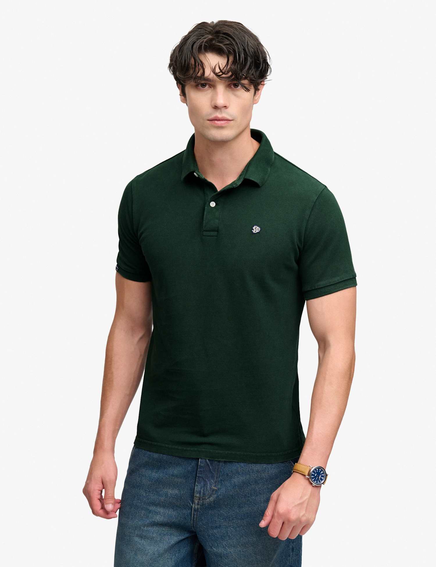 Superdry & Co Pure Cotton Pique Logo Patch Polo Shirt Green