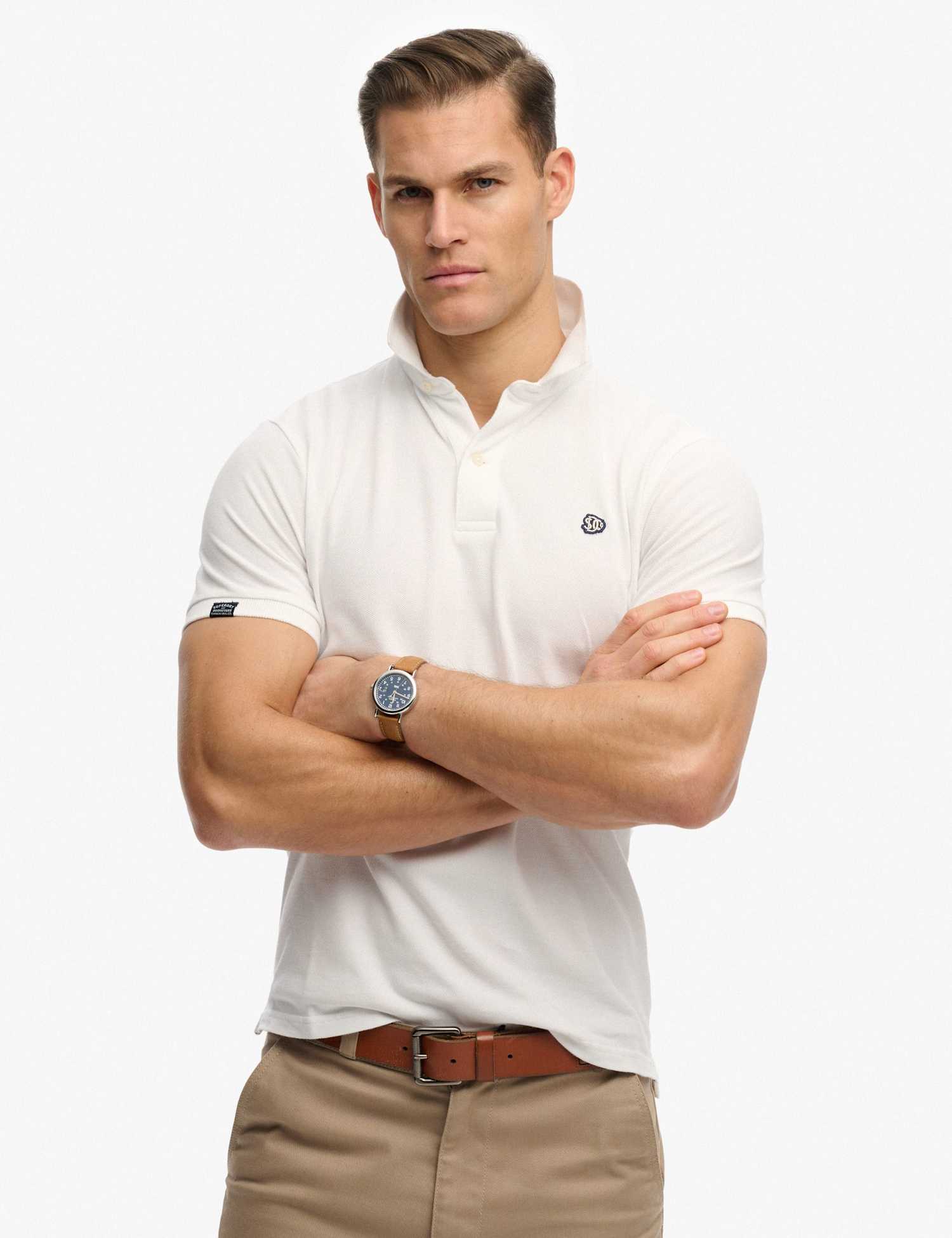 Superdry & Co Pure Cotton Pique Logo Patch Polo Shirt White