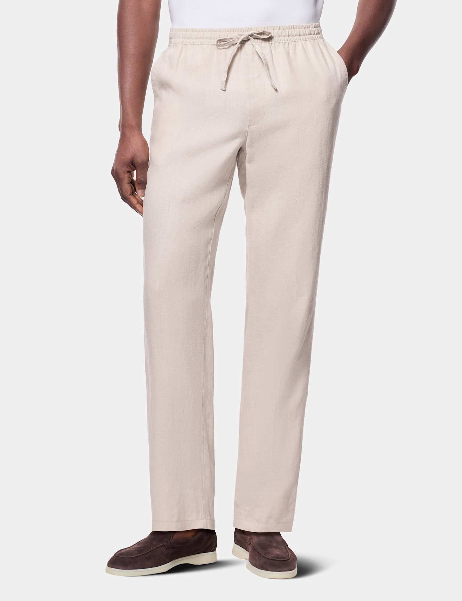 Hawes & Curtis Regular Fit Pure Linen Lightweight Trousers Stone