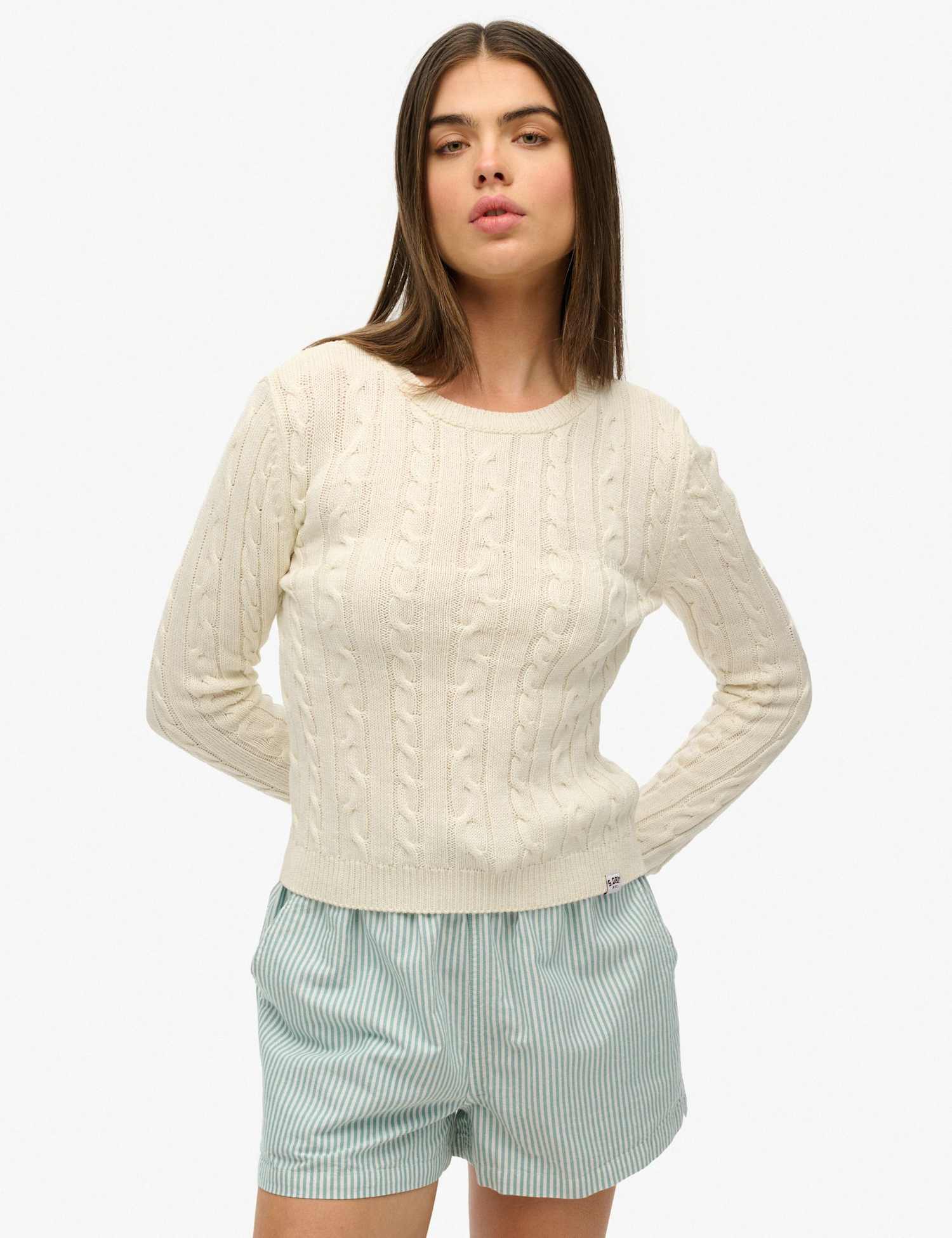 Superdry & Co Cable Knit Crew Neck Jumper Cream