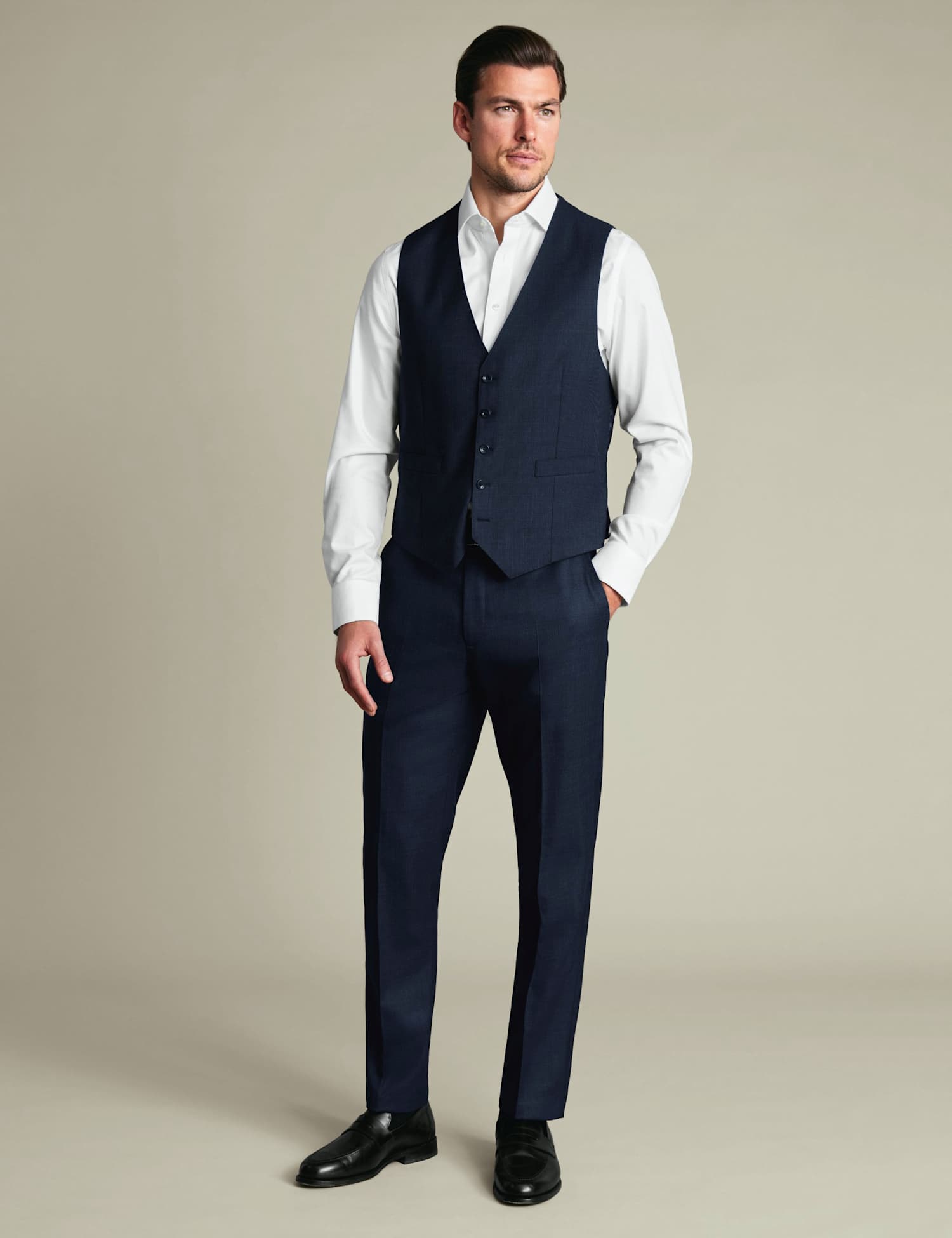 Charles Tyrwhitt Regular Fit Pure Wool Textured Waistcoat Navy