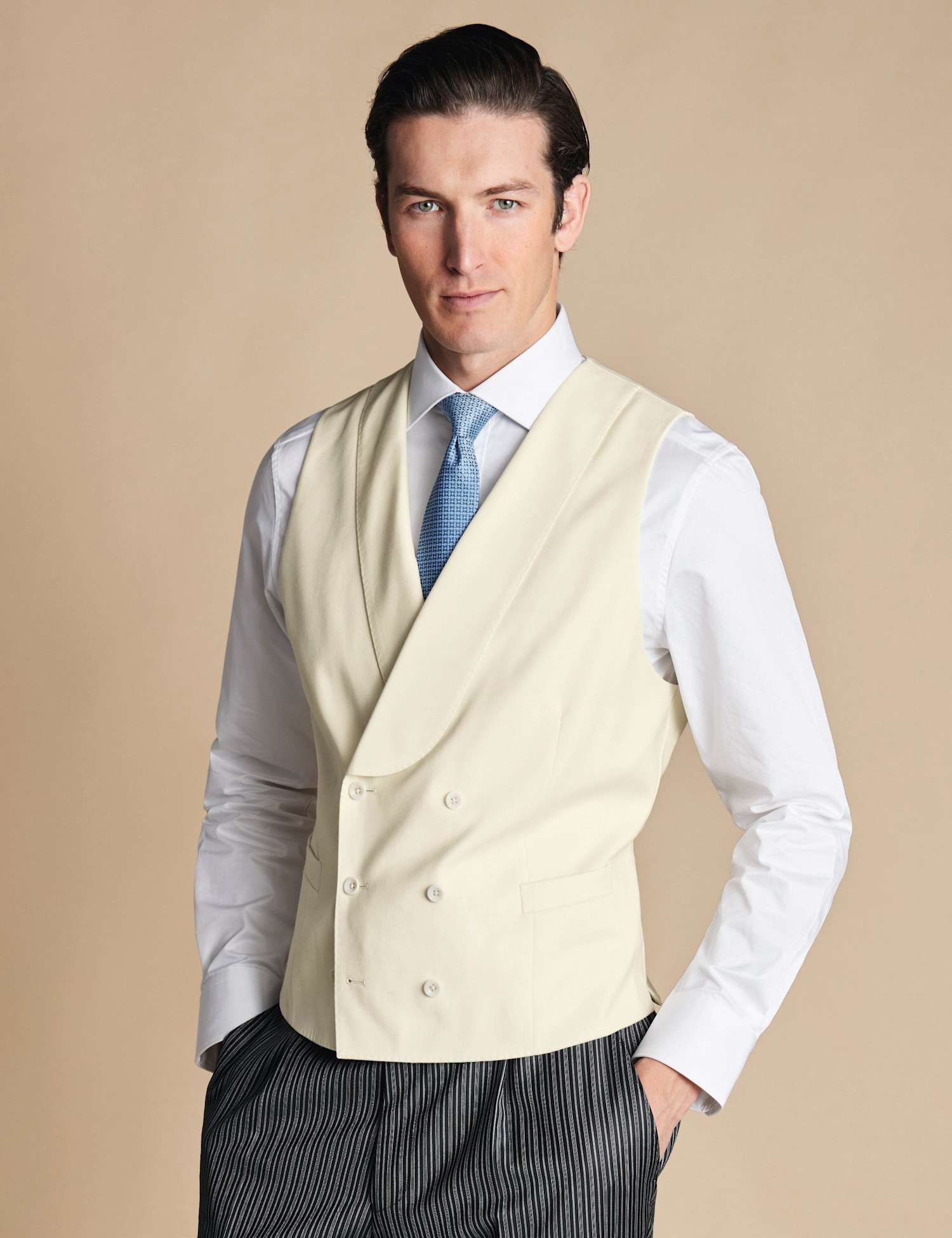 Charles Tyrwhitt Pure Wool Double Breasted Waistcoat Cream