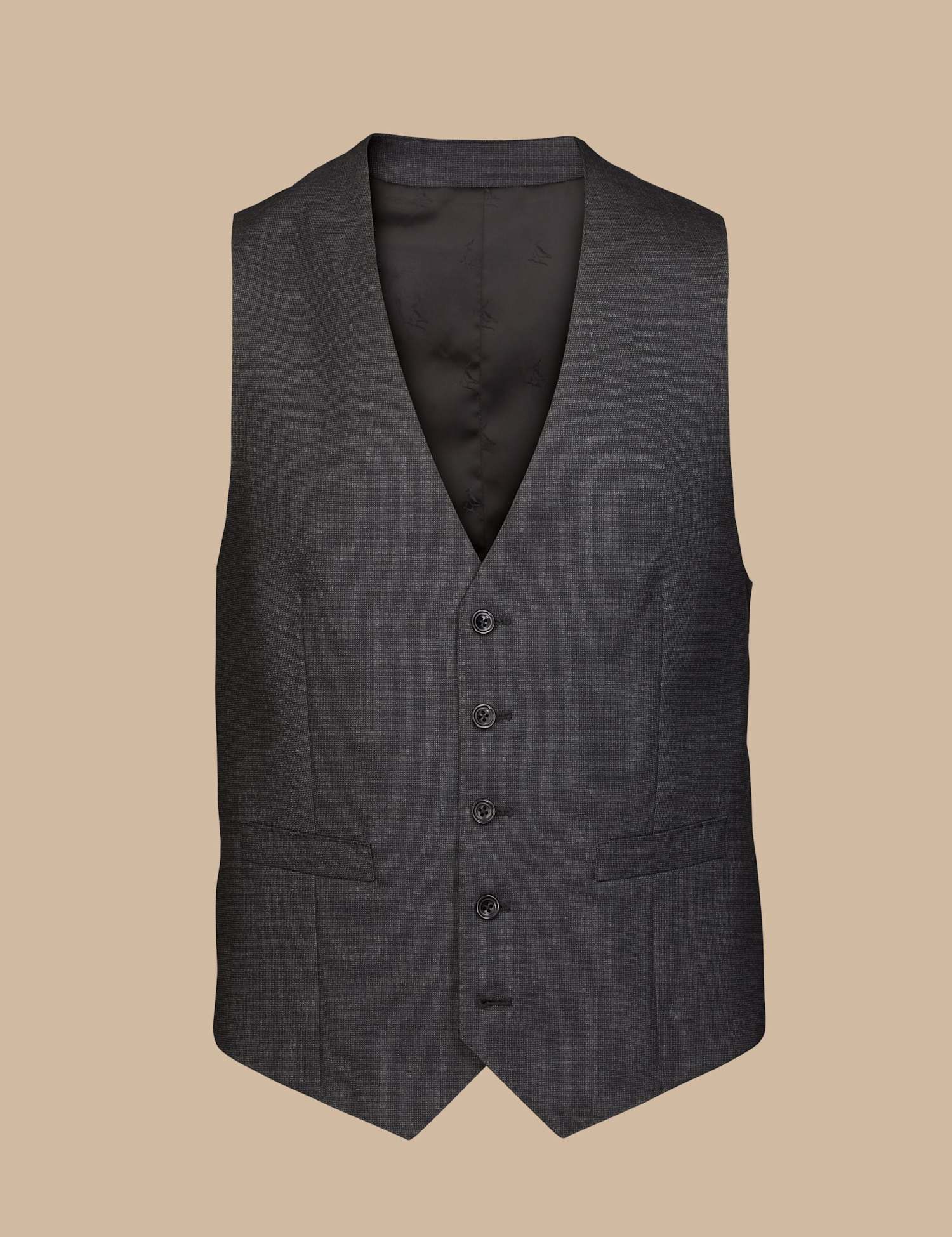 Charles Tyrwhitt Regular Fit Pure Wool Textured Waistcoat Charcoal